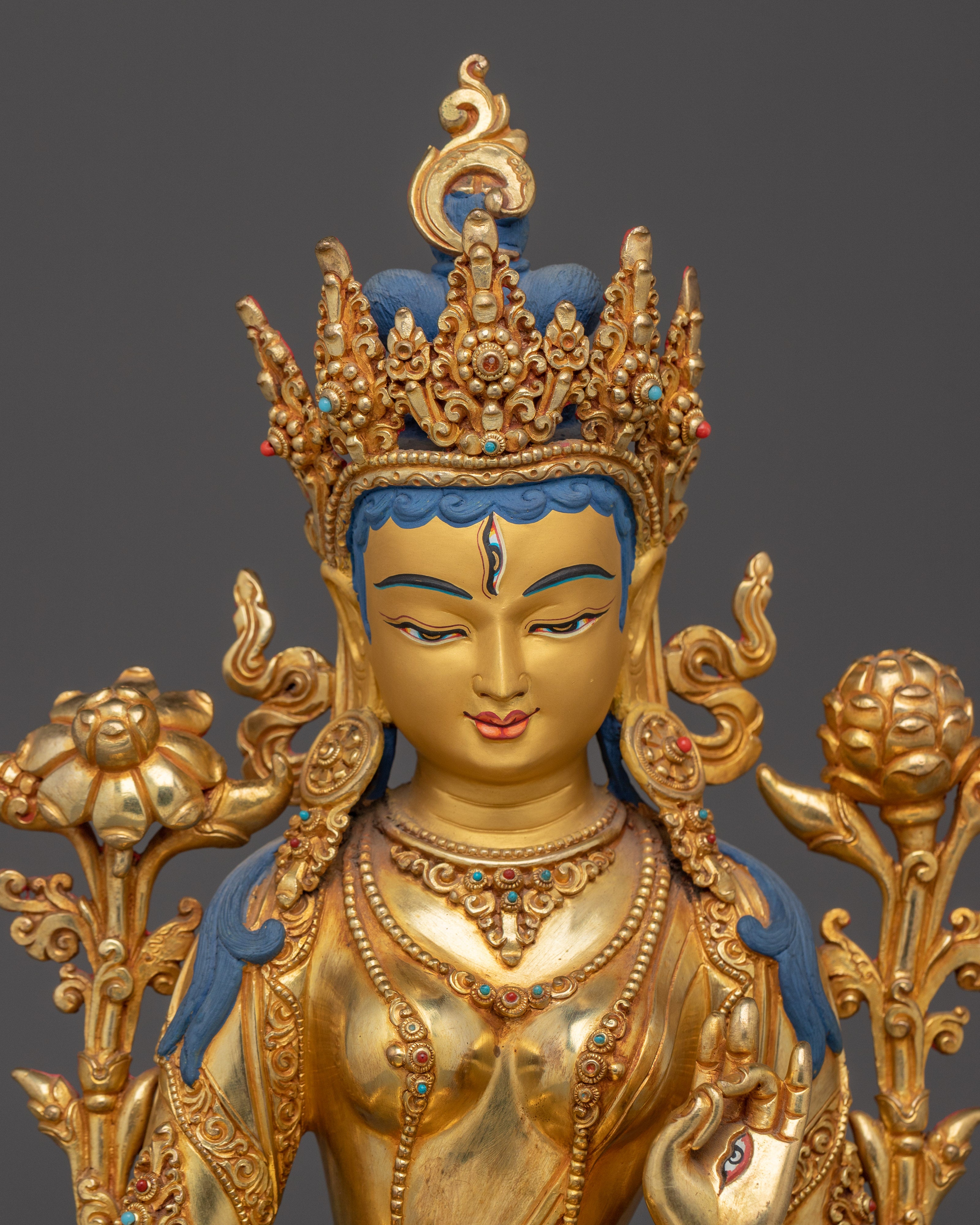 Traditional Golden White Tara Art: Tibetan Healing Deity