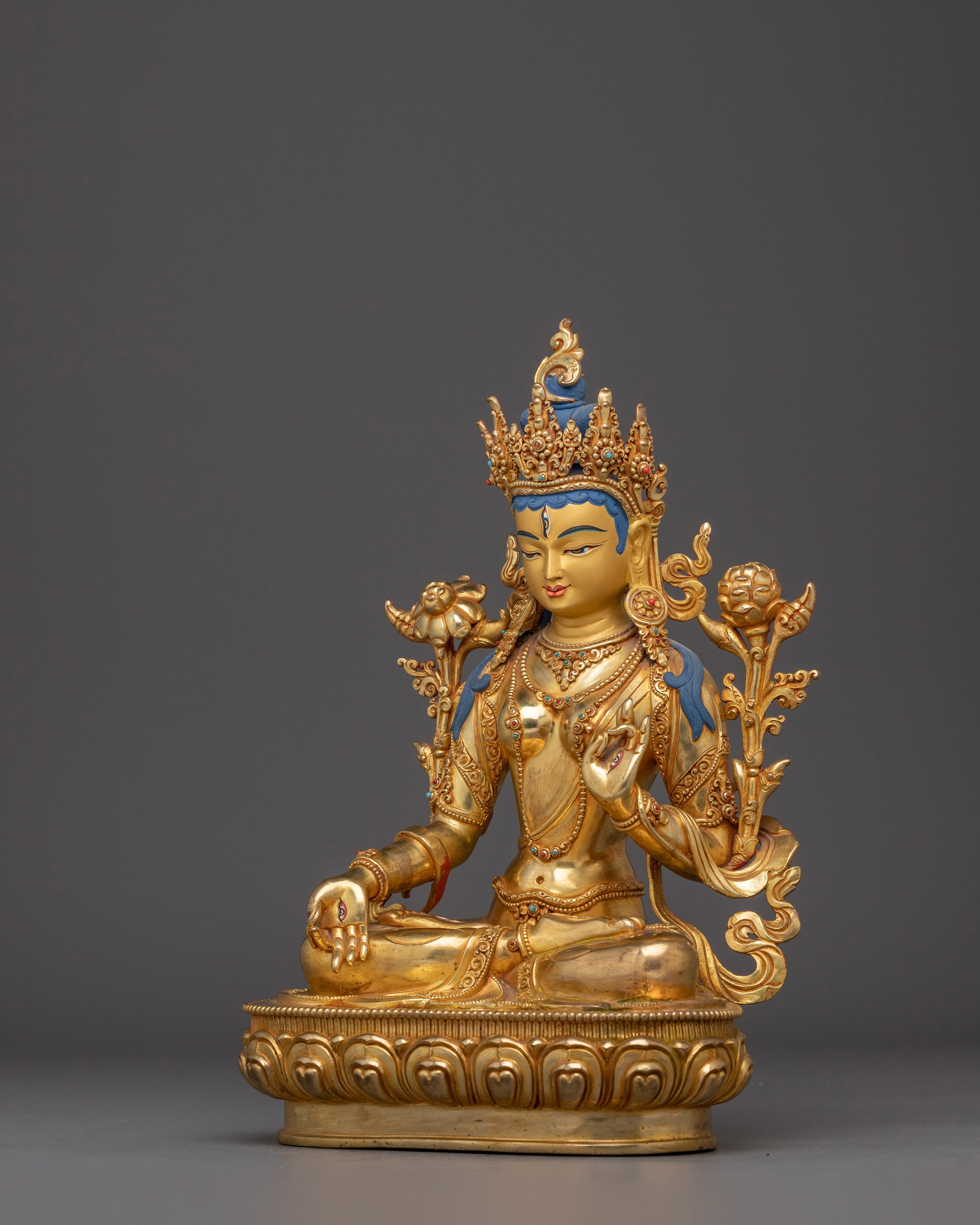 Traditional Golden White Tara Art: Tibetan Healing Deity