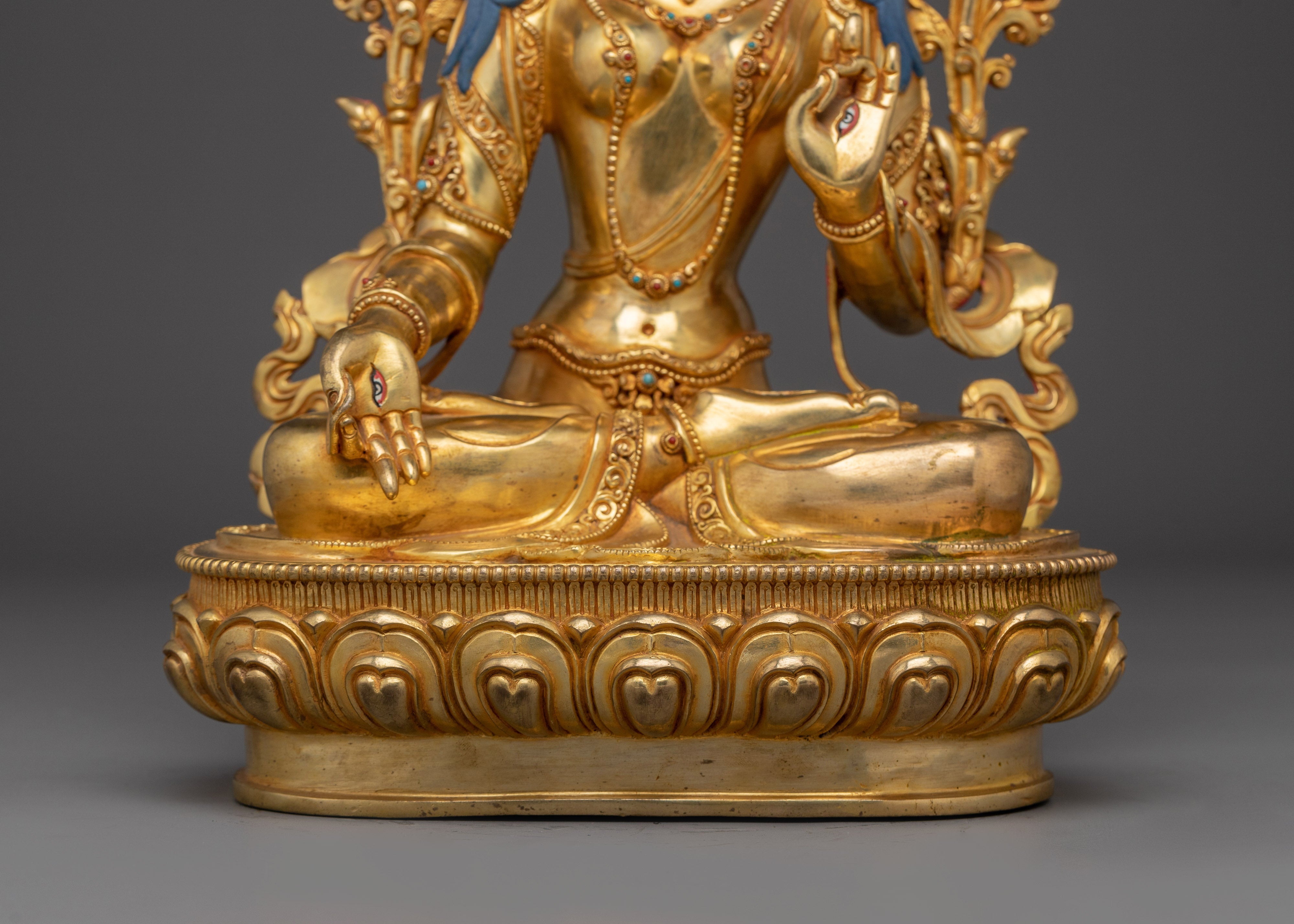 Traditional Golden White Tara Art: Tibetan Healing Deity