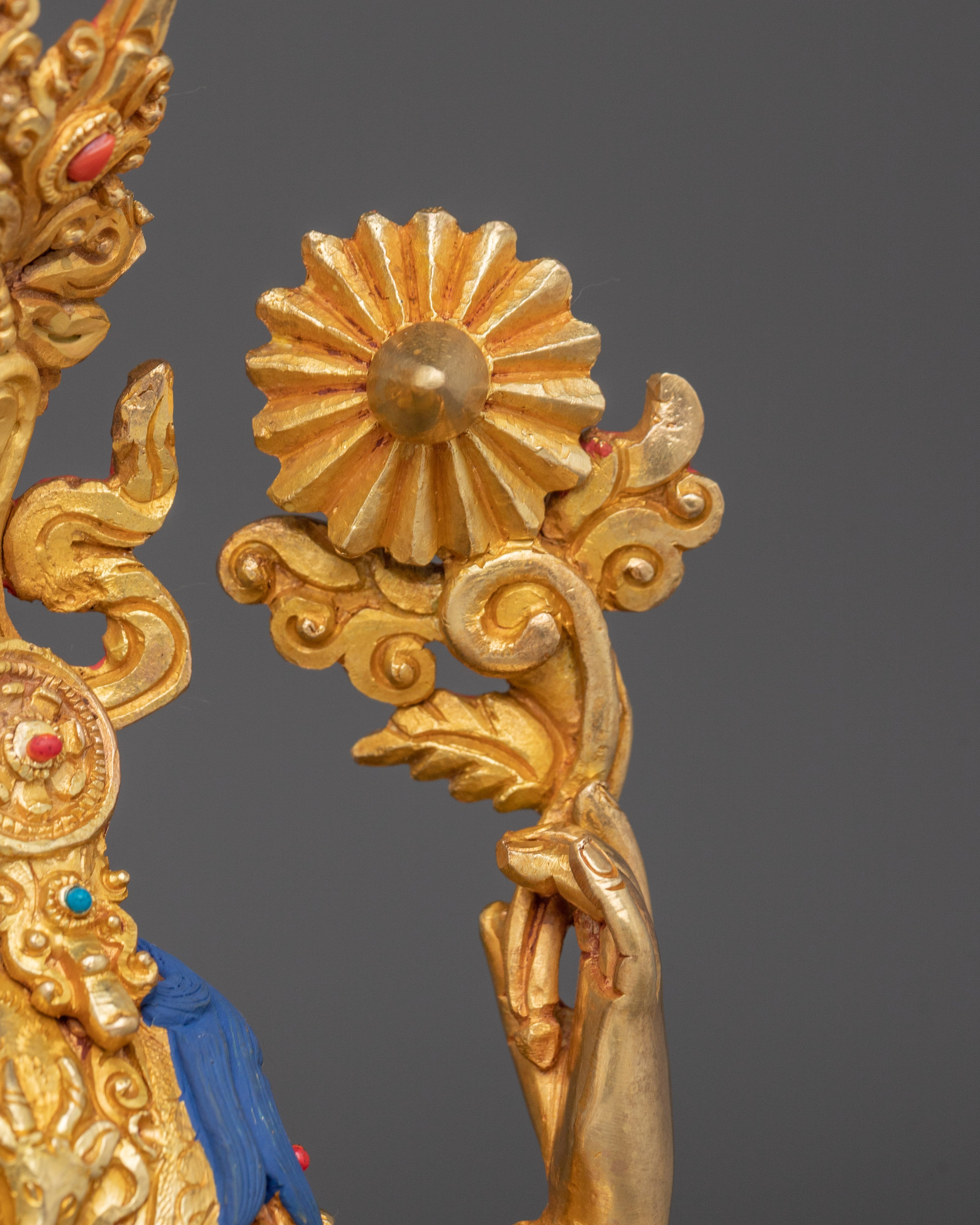 12.4 Inch Golden Chenrezig Statue | Bodhisattva of Wisdom