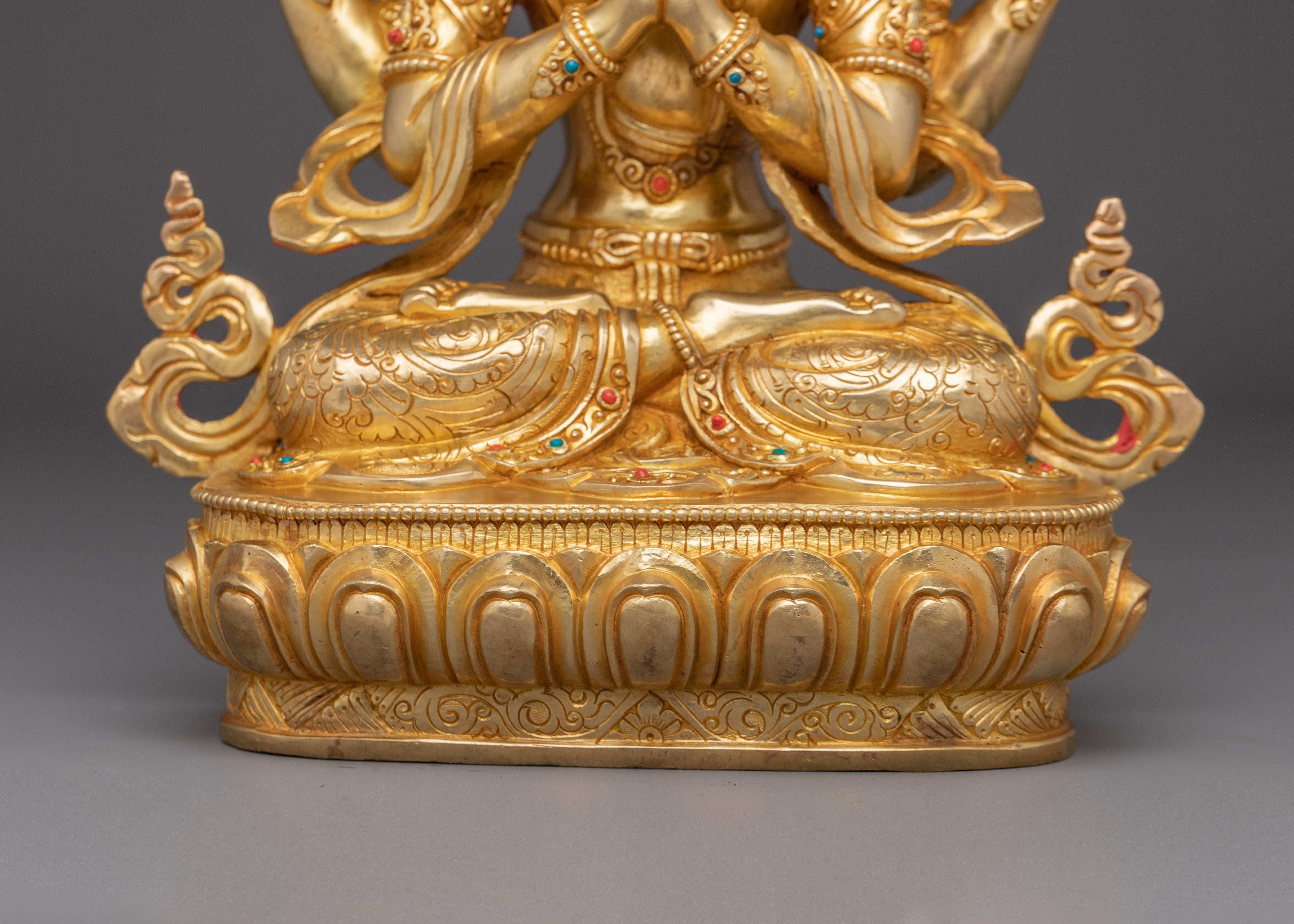 12.4 Inch Golden Chenrezig Statue | Bodhisattva of Wisdom
