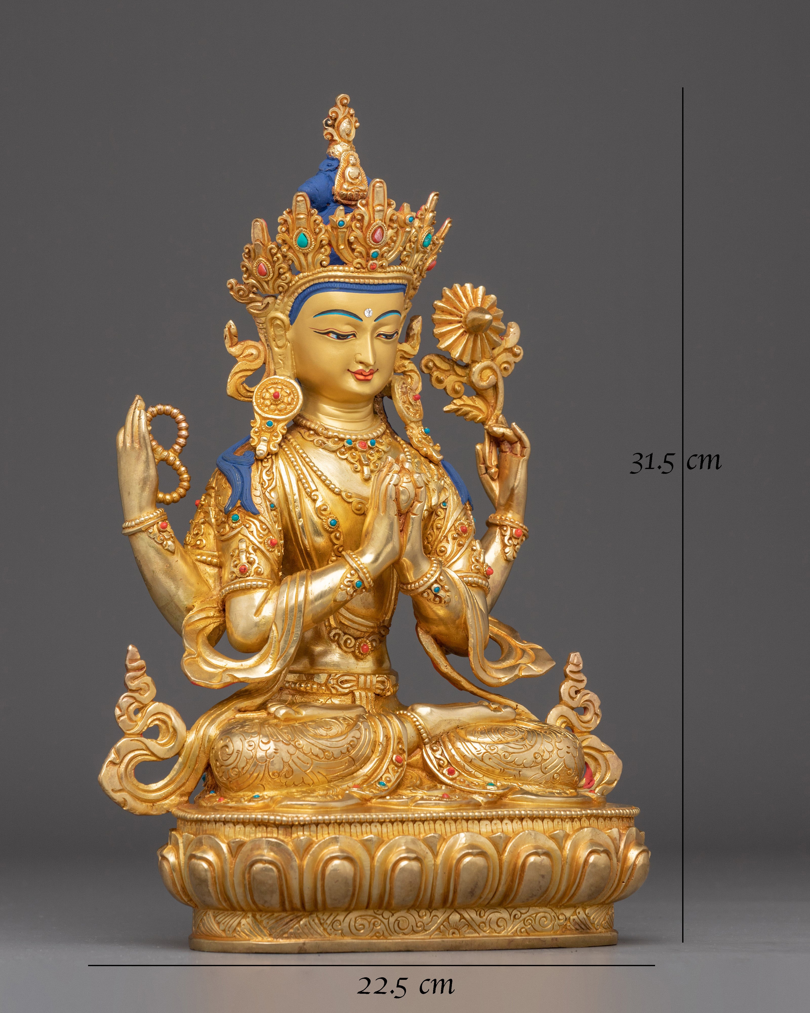 12.4 Inch Golden Chenrezig Statue