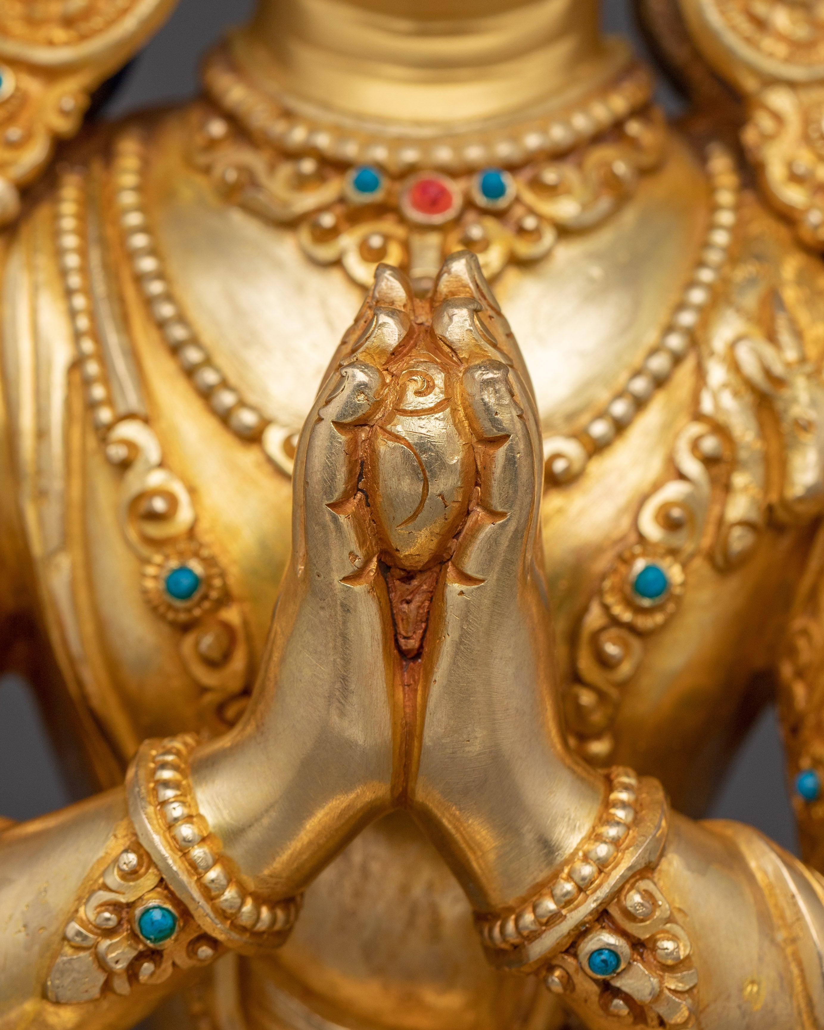 12.4 Inch Golden Chenrezig Statue | Bodhisattva of Wisdom