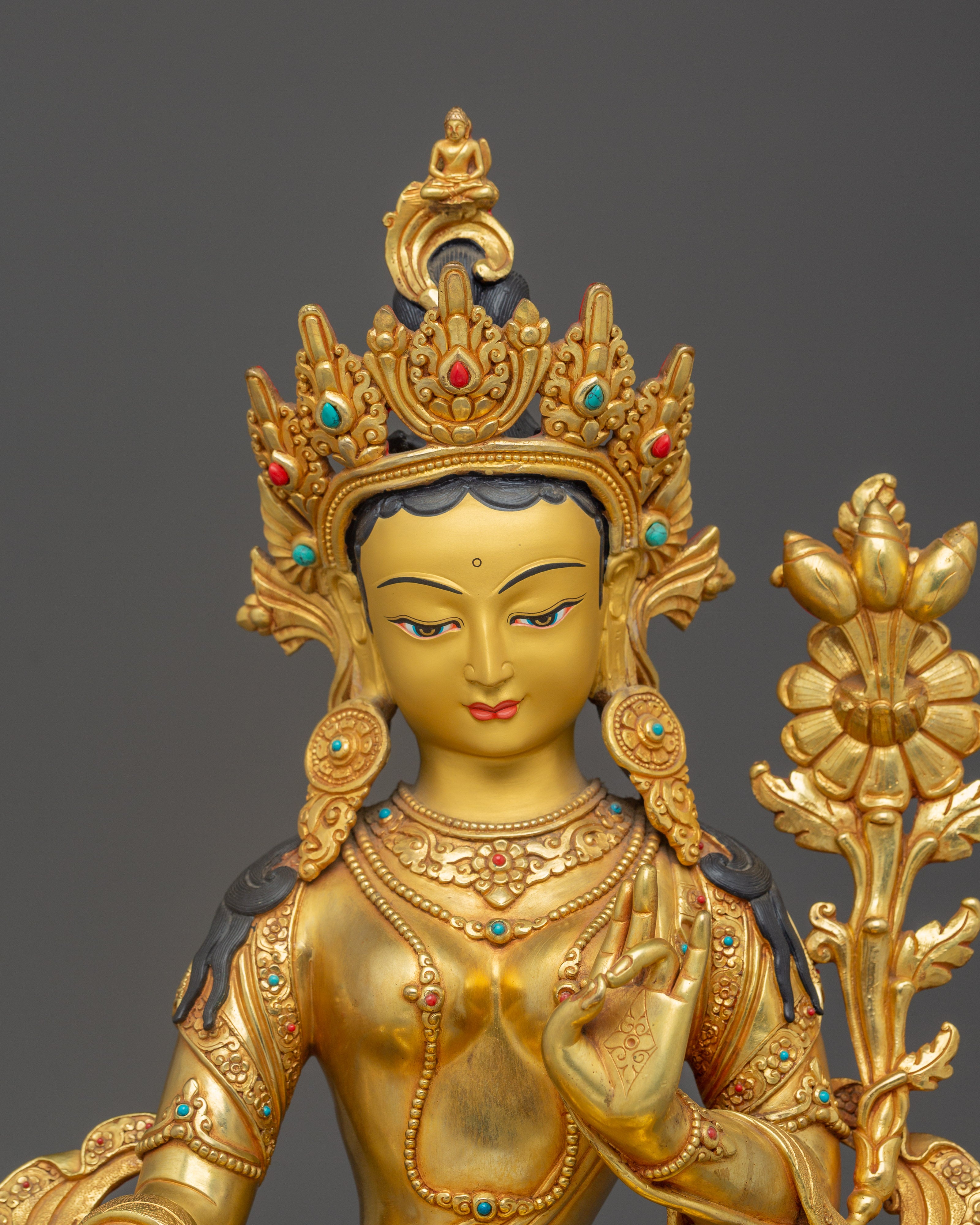 Enlightened Green Tara Icon | Himalayan Nepali Statue