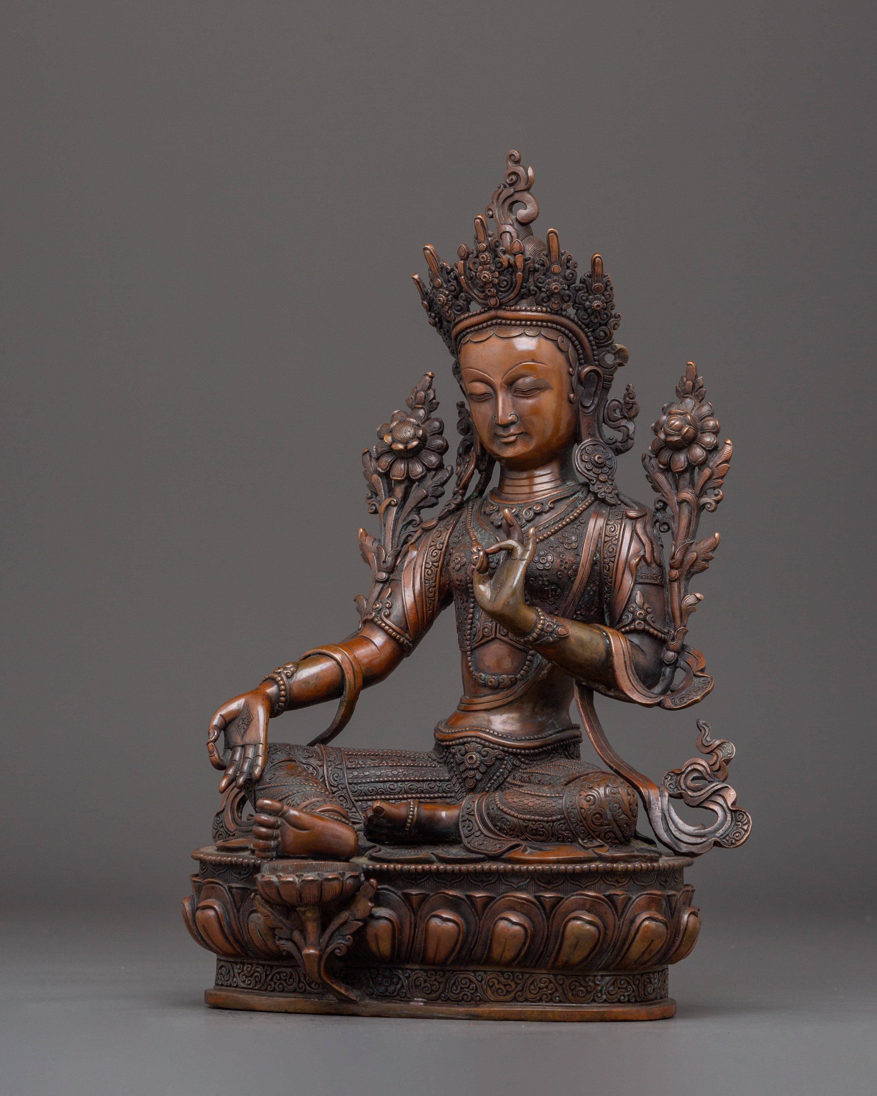 Green Tara Oxidized Artwork | Meditation and Spiritual Shrine