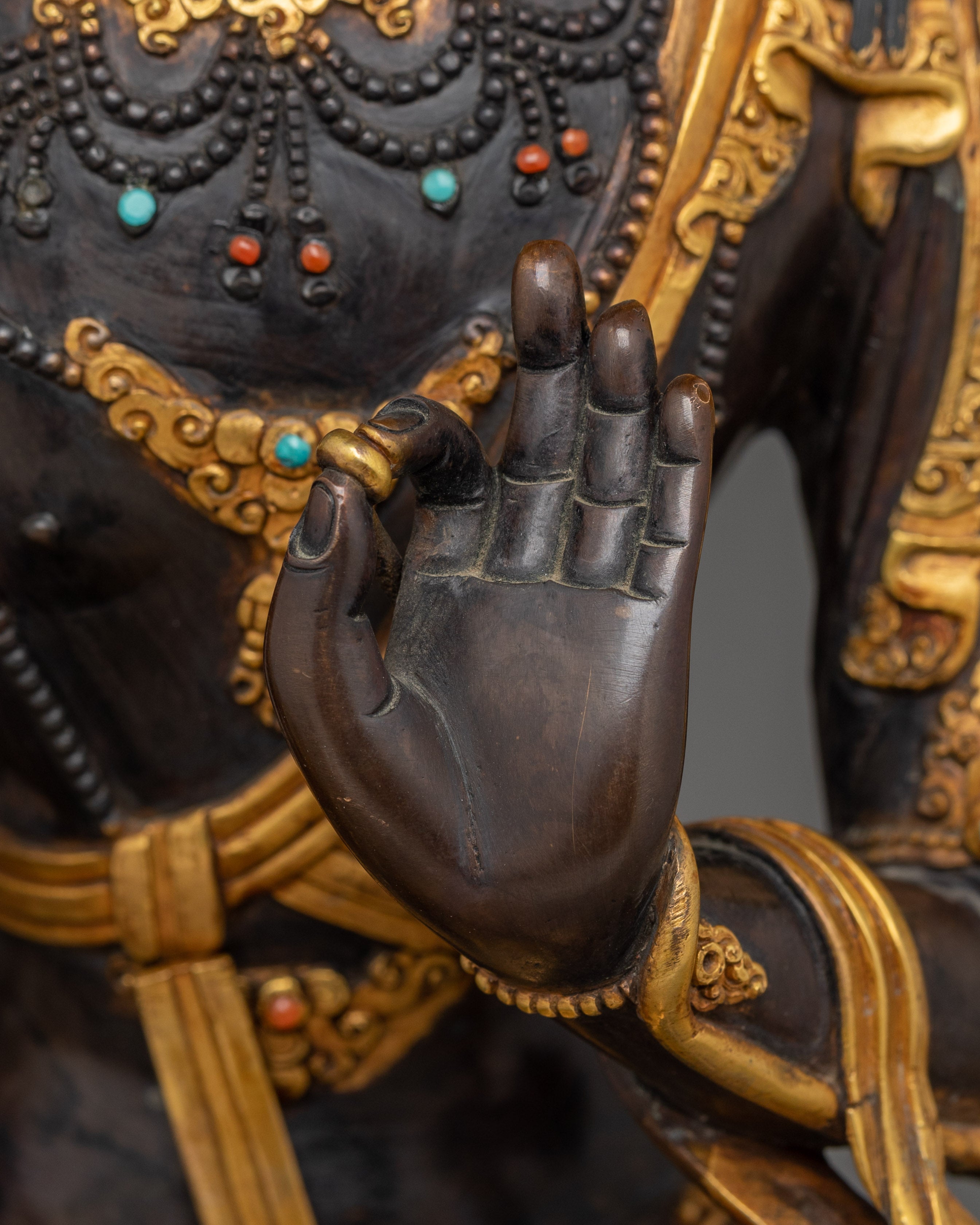 Maitreya Buddha Statue in Oxidized Copper | Sculpture for Peace & Loving Kindness