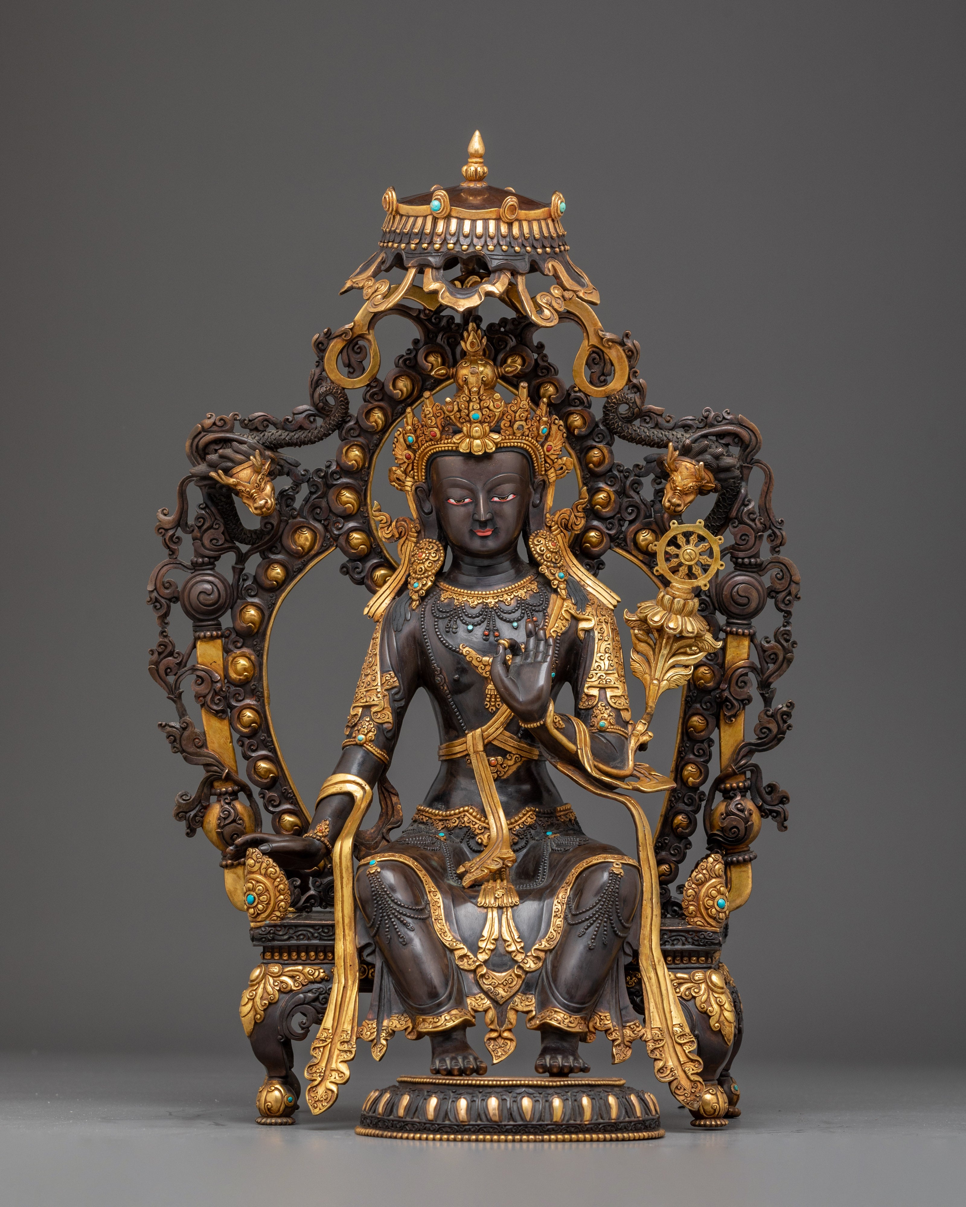 Maitreya Buddha Statue in Oxidized Copper