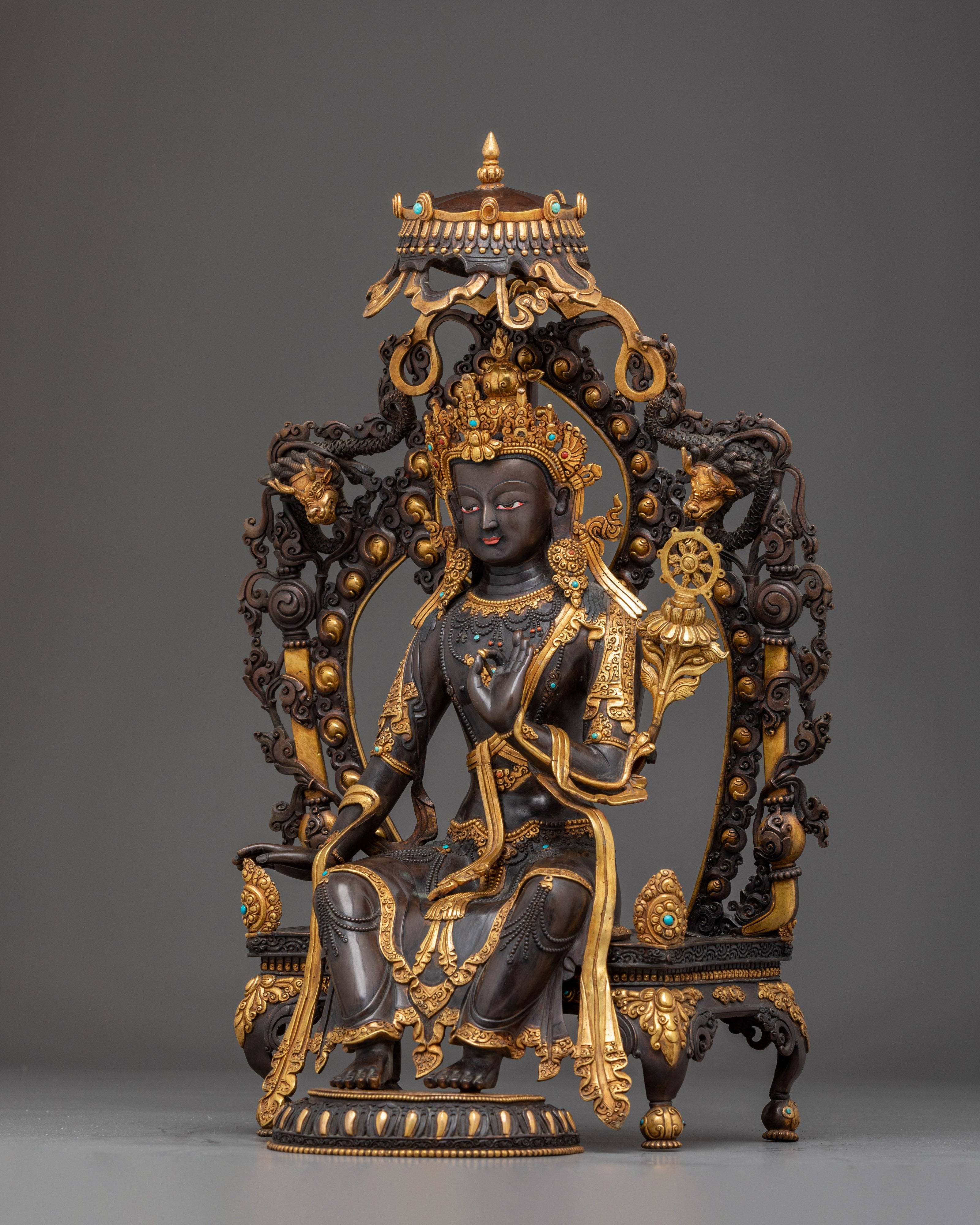 Maitreya Buddha Statue in Oxidized Copper | Sculpture for Peace & Loving Kindness