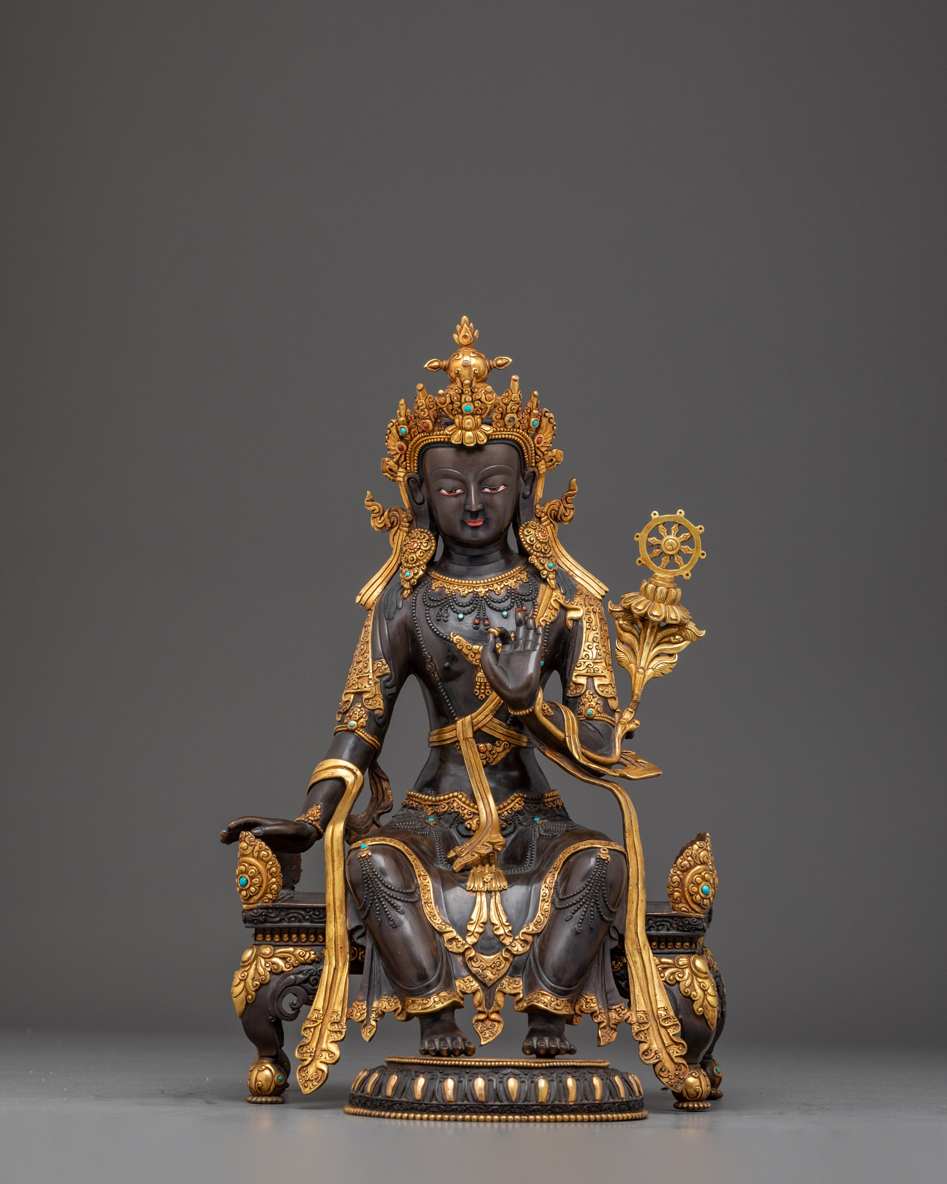 Maitreya Buddha Statue in Oxidized Copper | Sculpture for Peace & Loving Kindness
