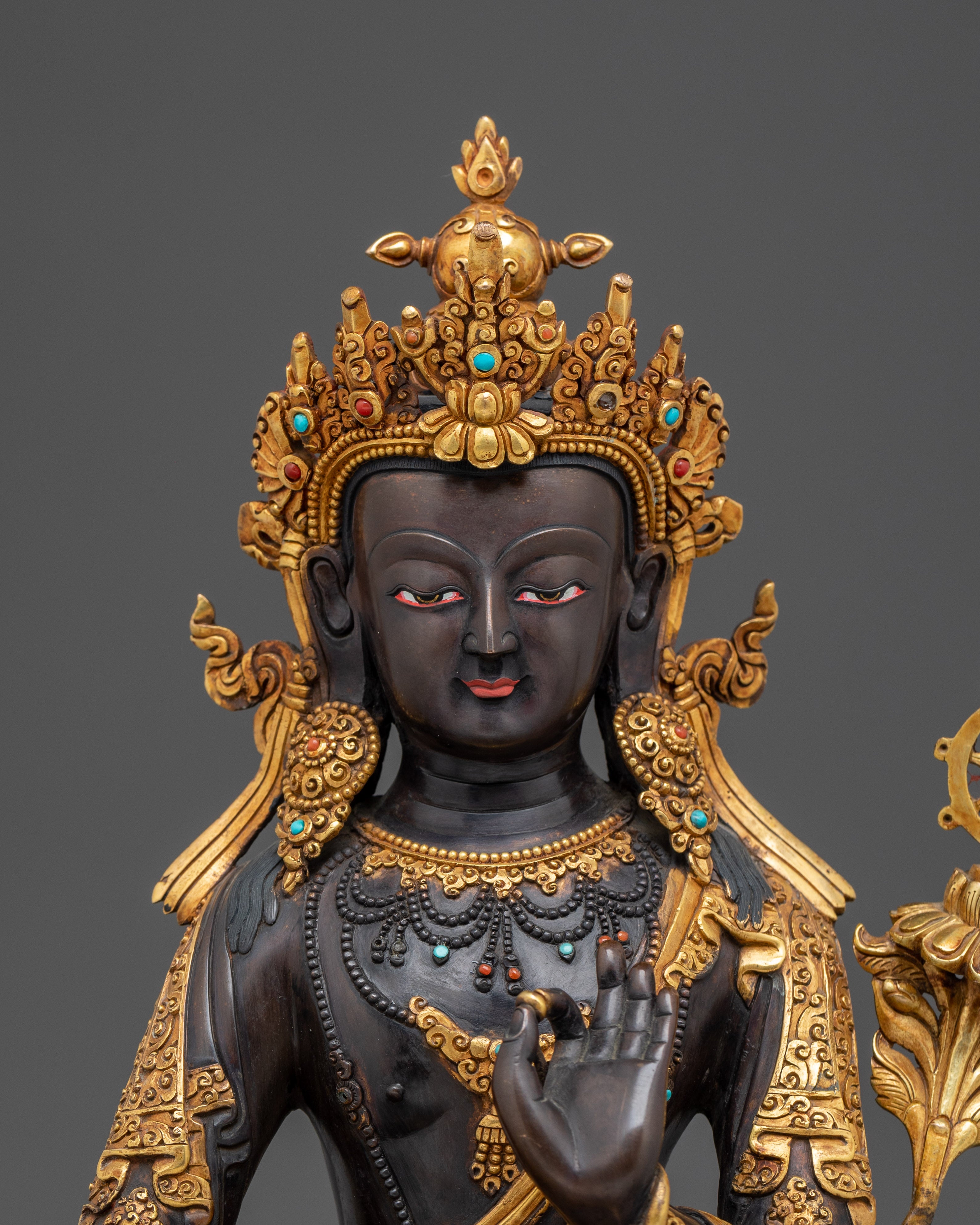 Maitreya Buddha Statue in Oxidized Copper | Sculpture for Peace & Loving Kindness