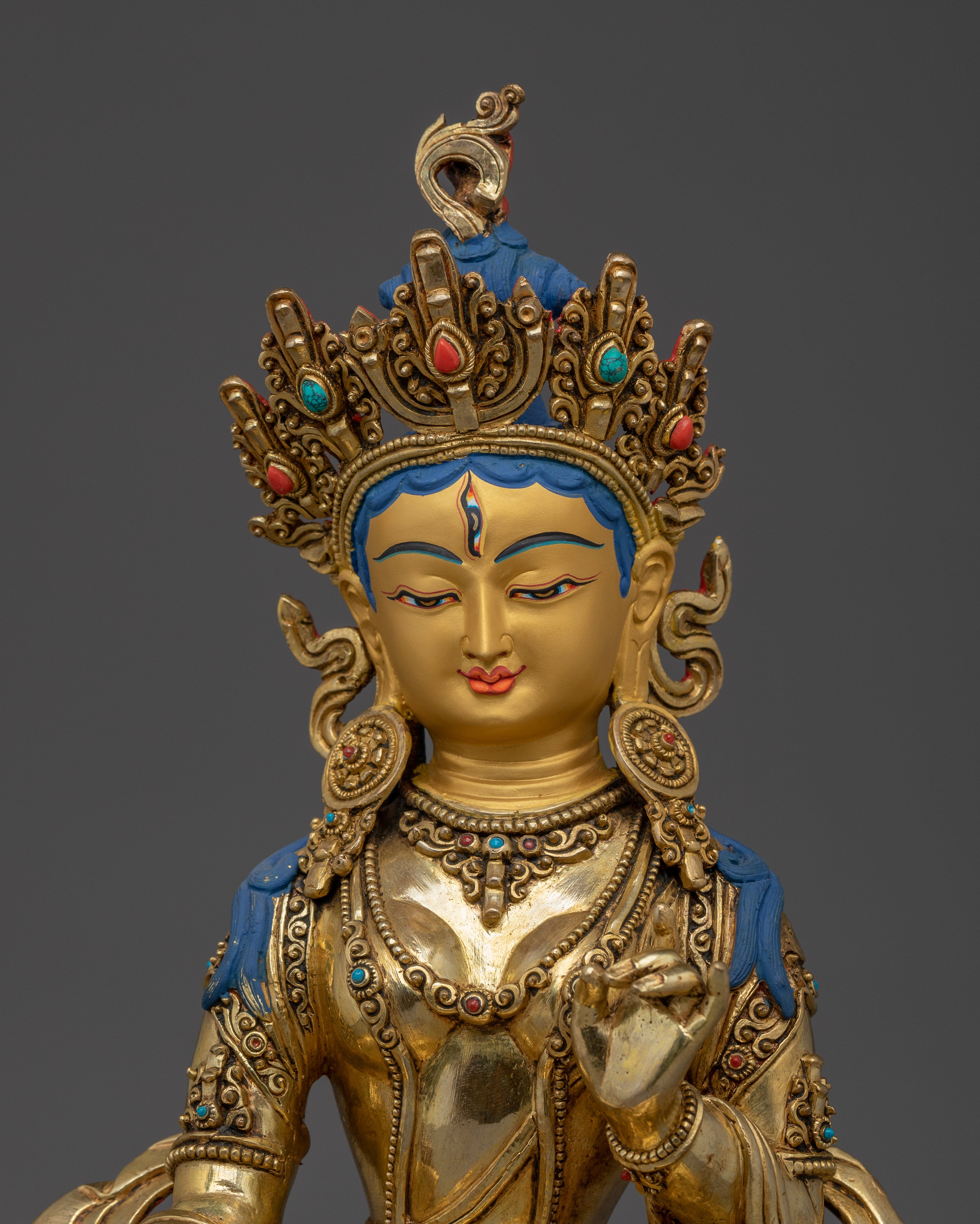 Traditional Tibetan Dukar Statue | Nepali Gold Gilded Artwork