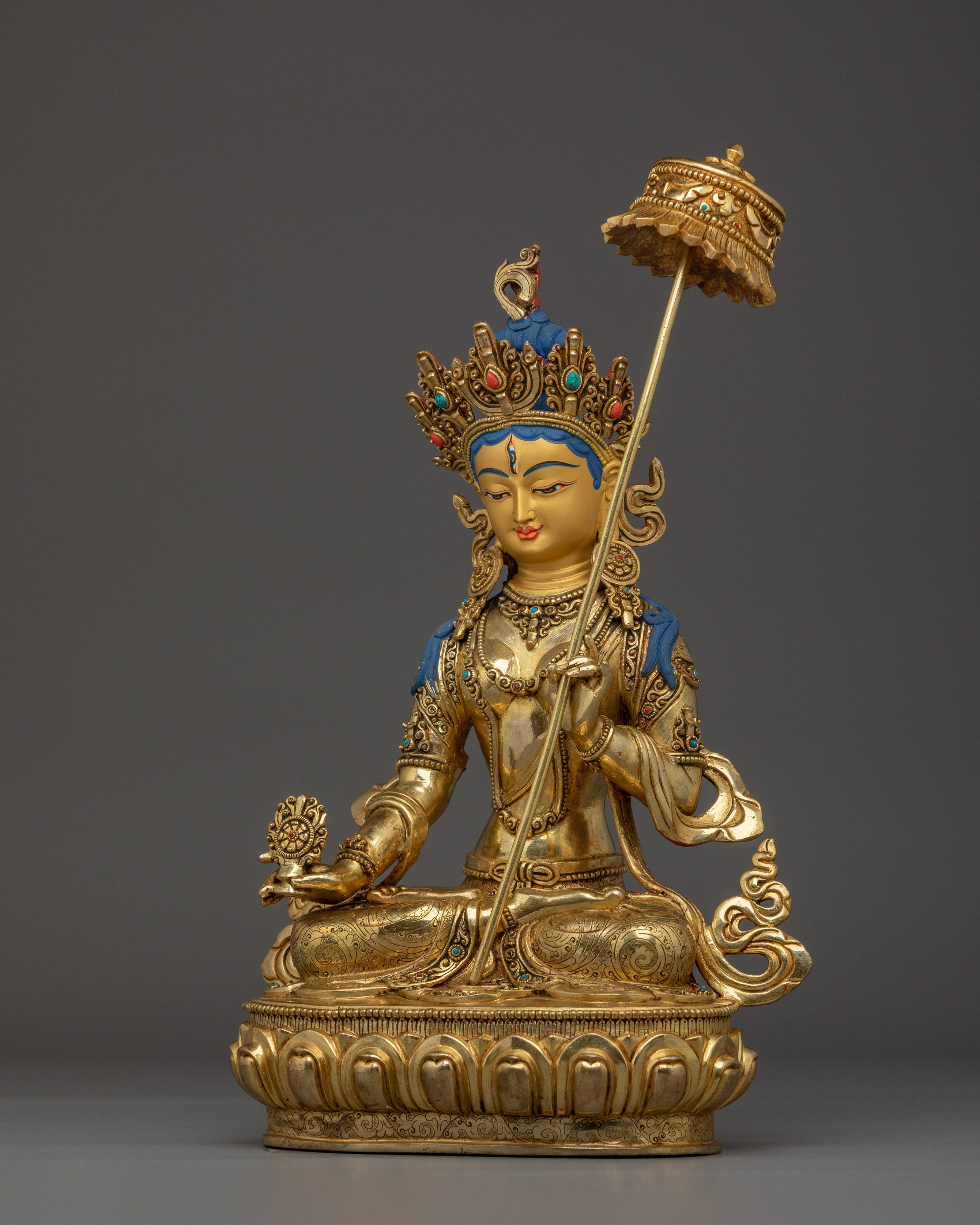 Traditional Tibetan Dukar Statue | Nepali Gold Gilded Artwork