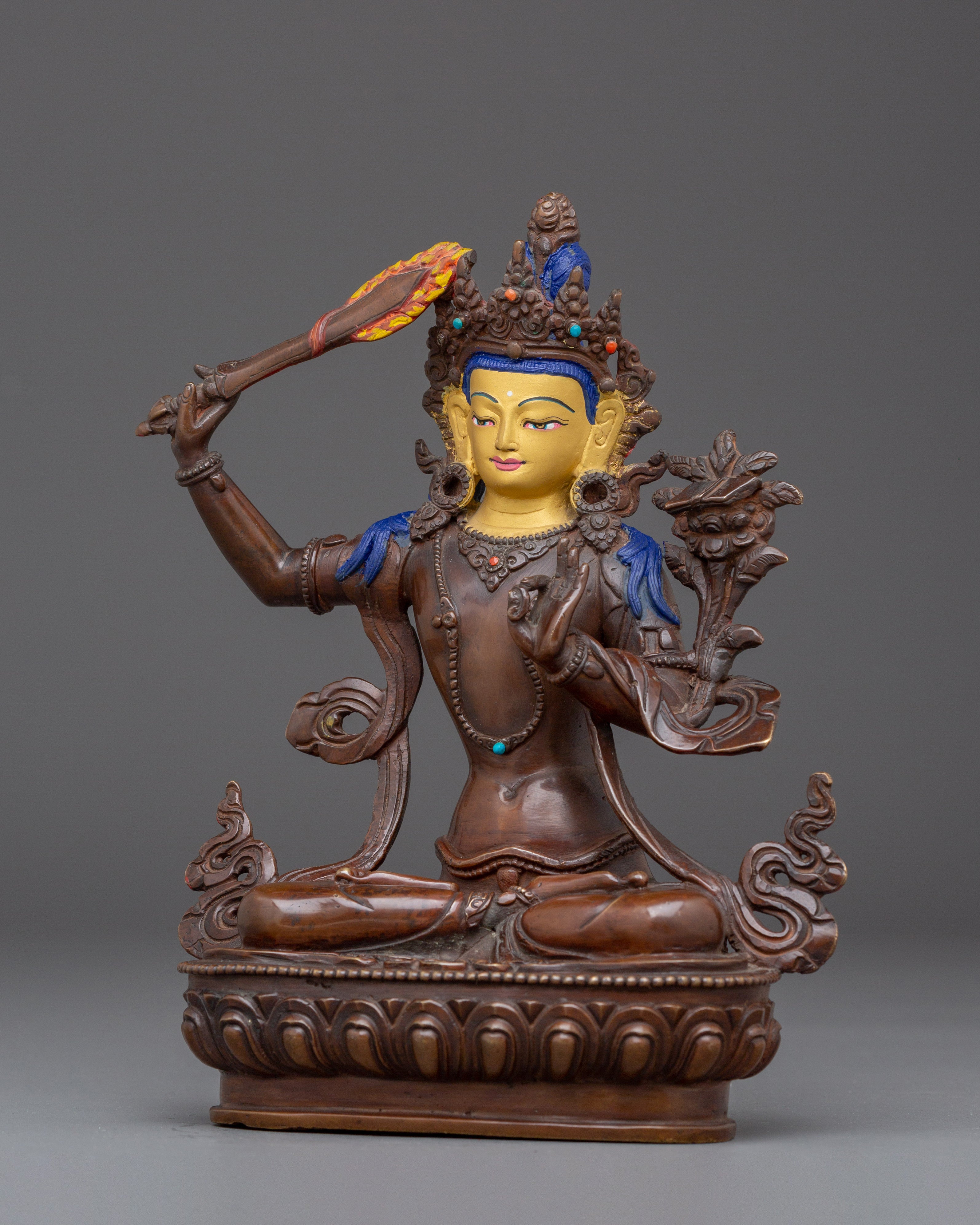 Copper Manjushri Statue: The Bodhisattva of Wisdom