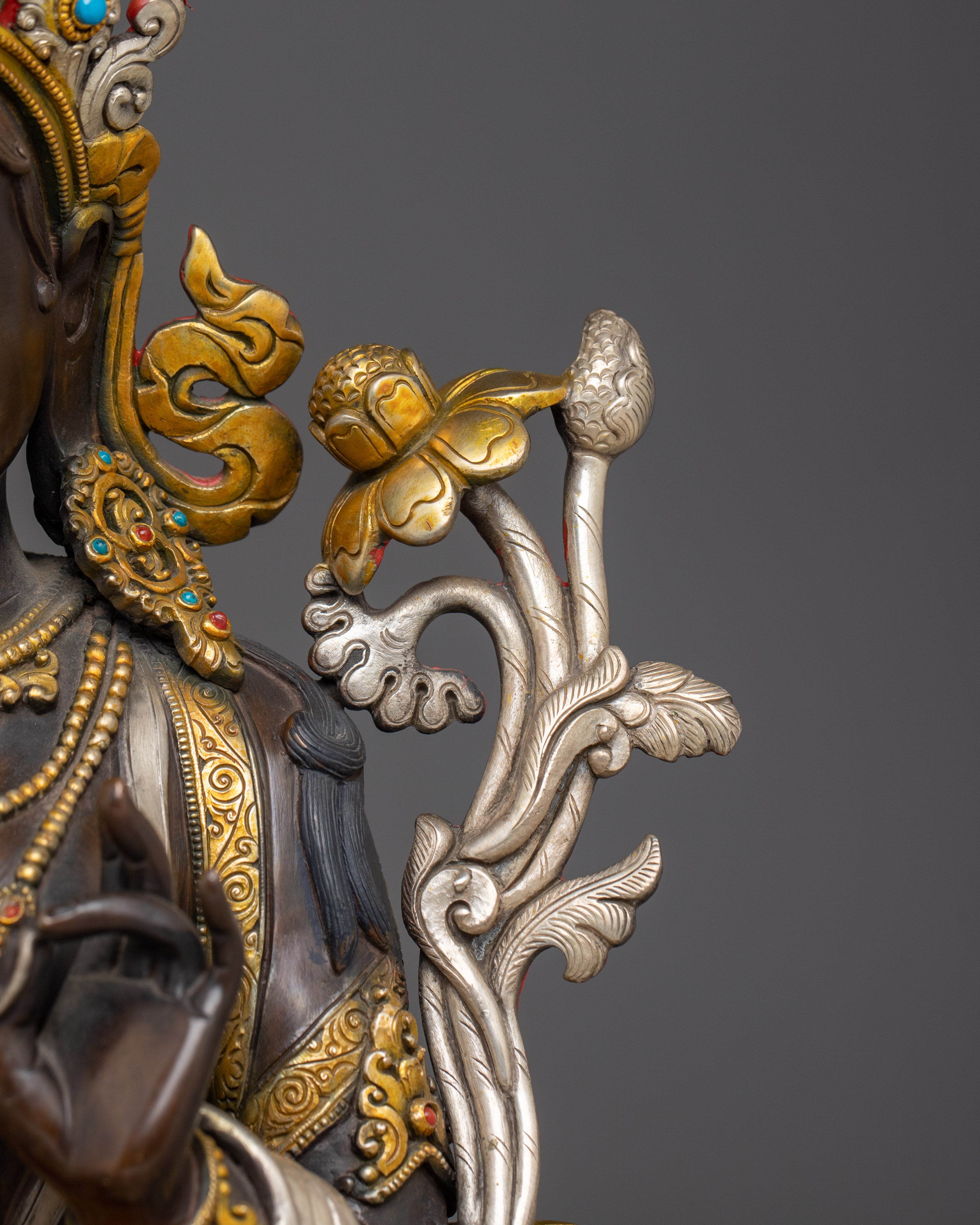 Oxidized Copper Green Tara Statue: Mother of Compassion