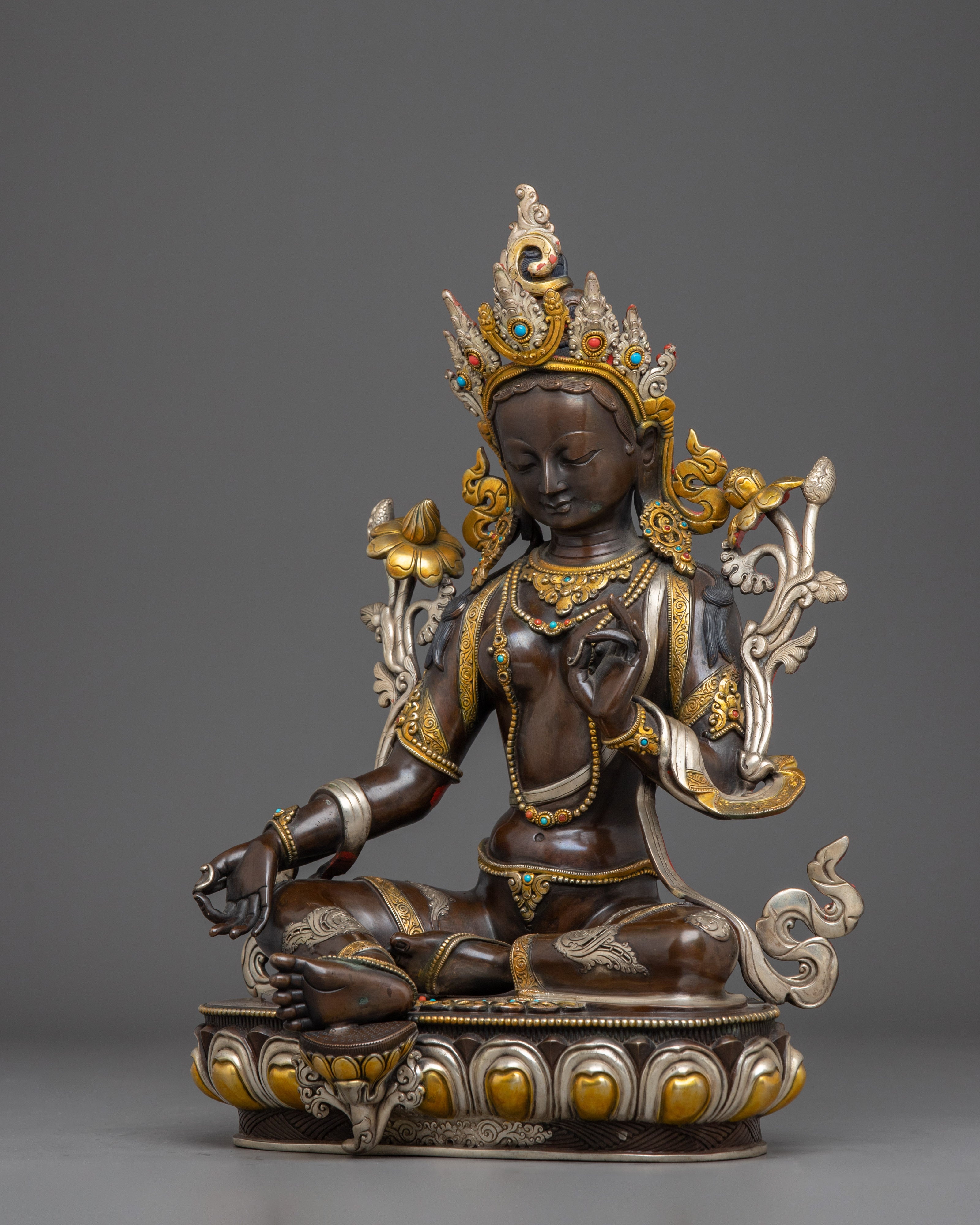 Oxidized Copper Green Tara Statue: Mother of Compassion