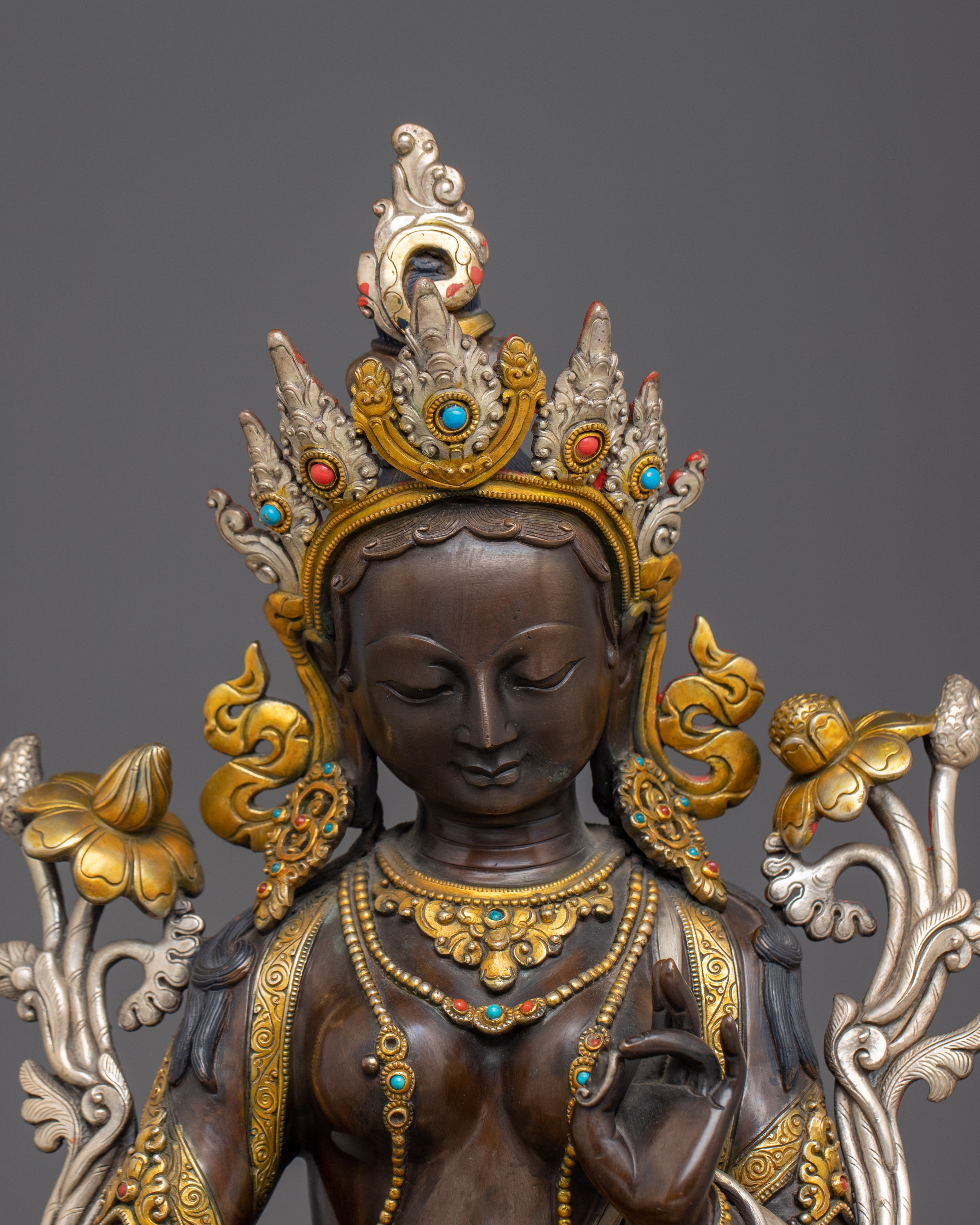 Oxidized Copper Green Tara Statue: Mother of Compassion