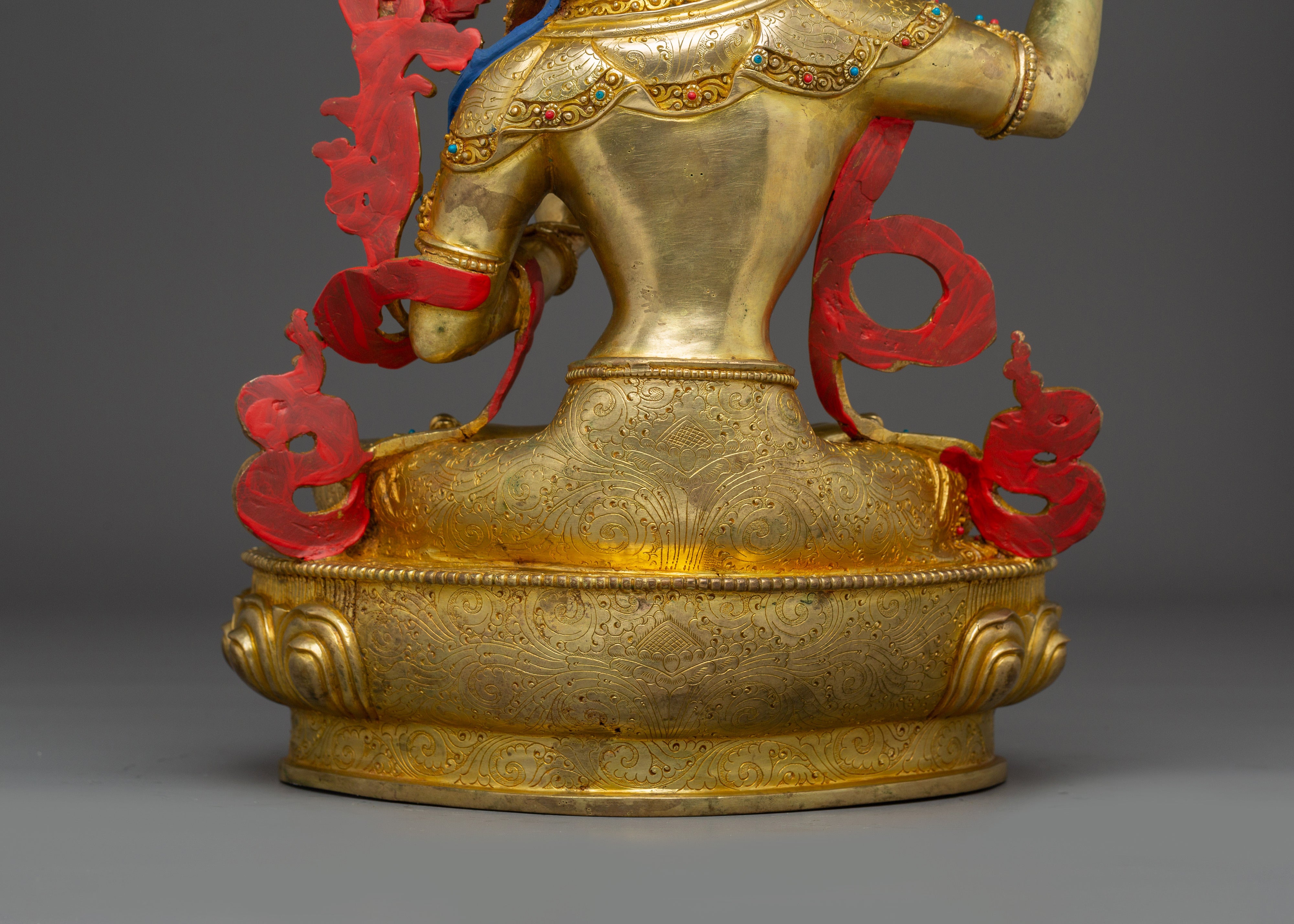 Manjushri, Wisdom Deity with Gold-Gilded Tibetan Artwork