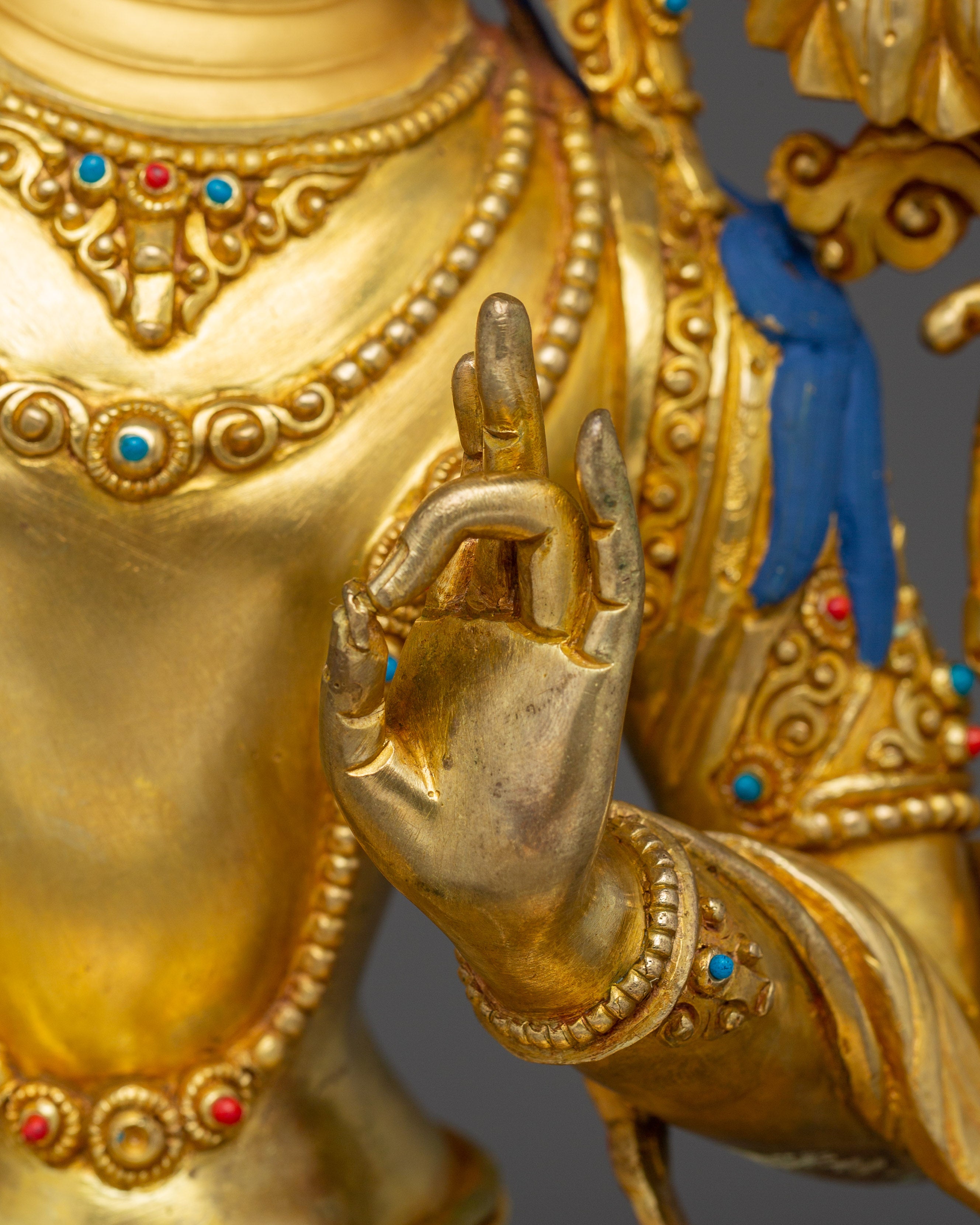 Manjushri, Wisdom Deity with Gold-Gilded Tibetan Artwork