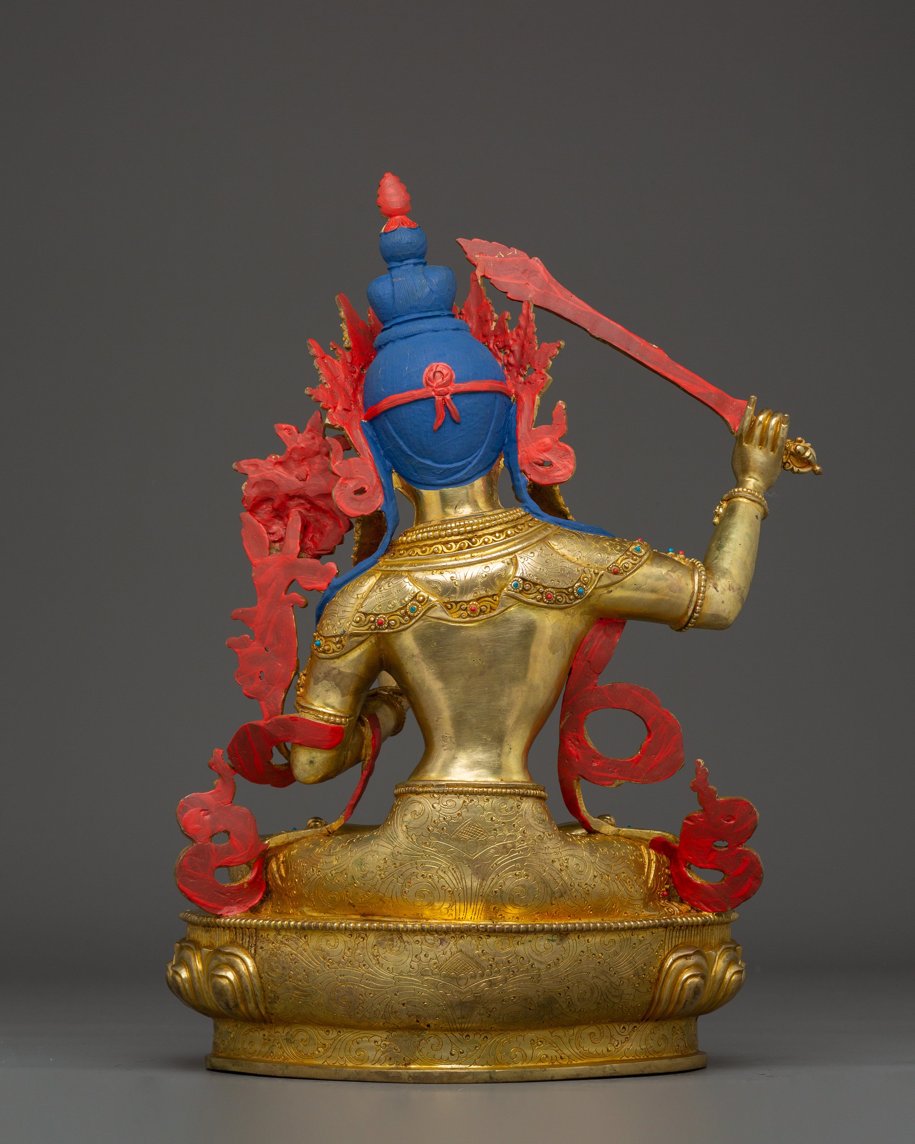 Manjushri, Wisdom Deity with Gold-Gilded Tibetan Artwork