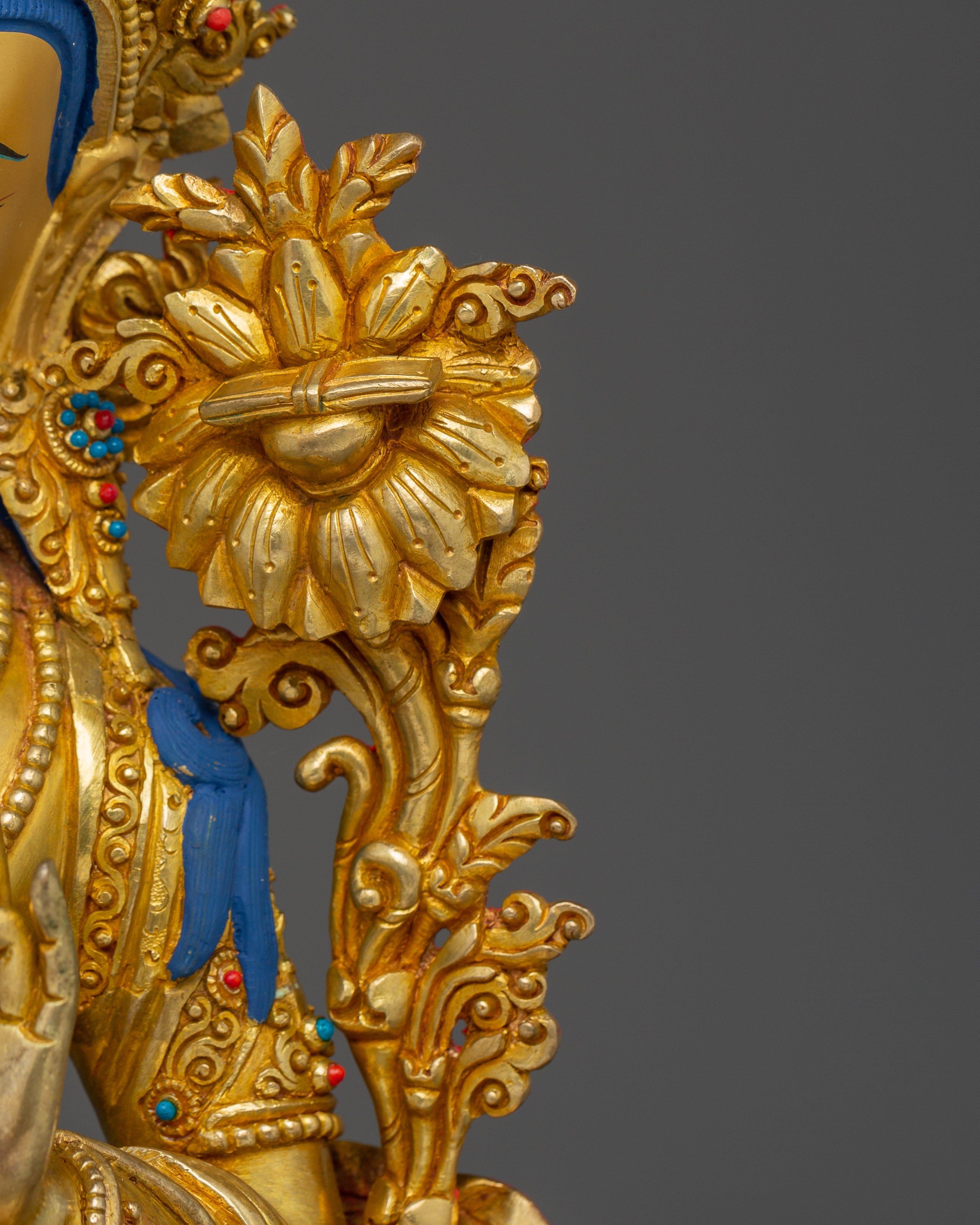 Manjushri, Wisdom Deity with Gold-Gilded Tibetan Artwork