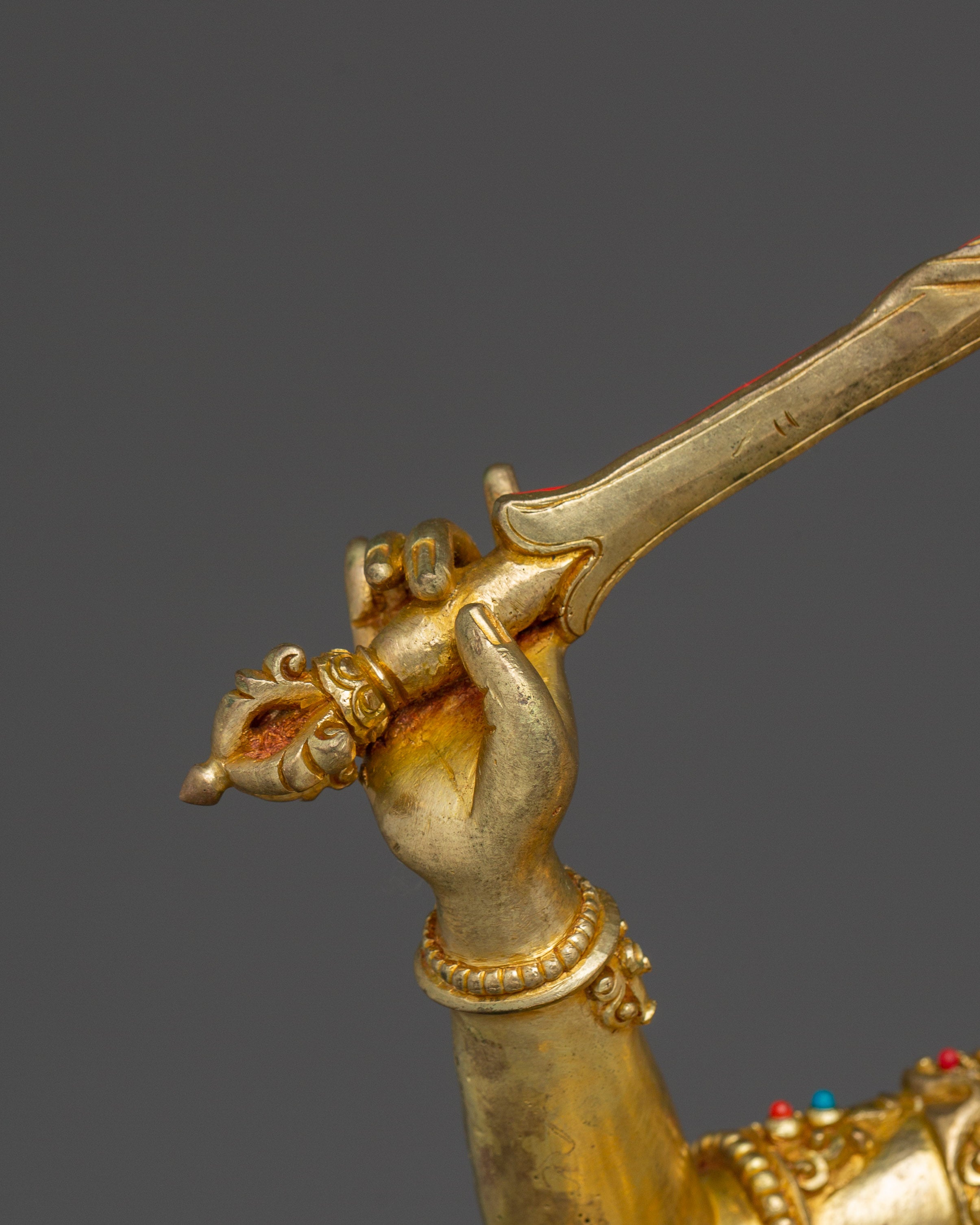 Manjushri, Wisdom Deity with Gold-Gilded Tibetan Artwork