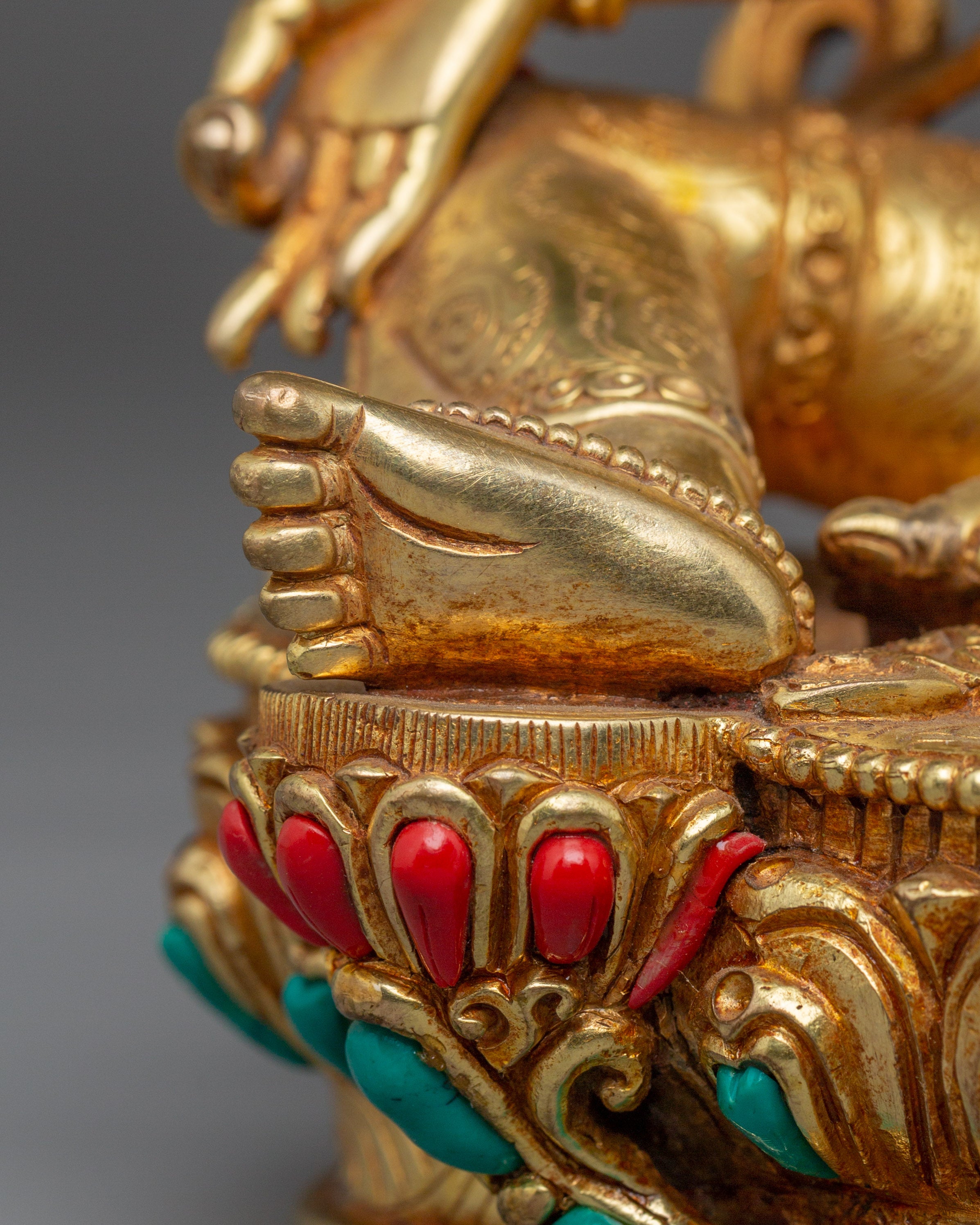 Golden Green Tara on Throne | Himalayan Handcrafted Icon