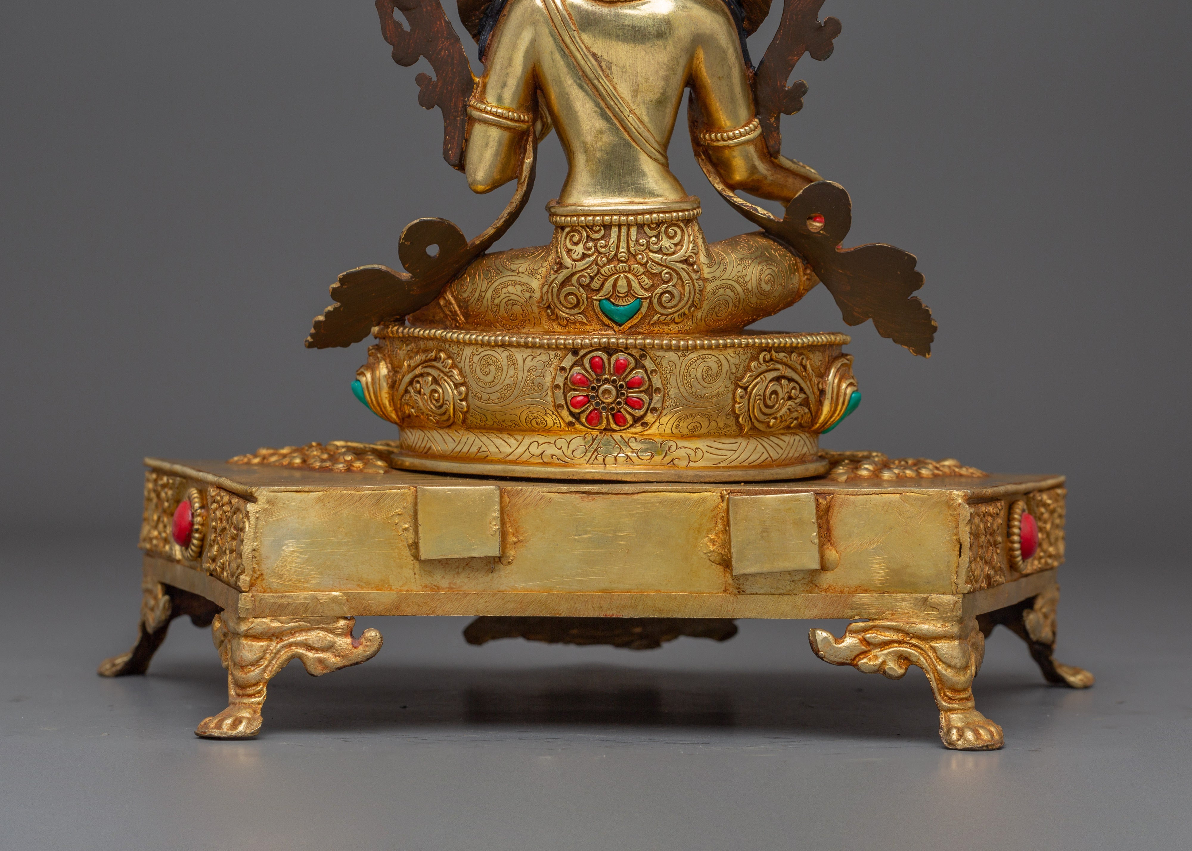 Golden Green Tara on Throne | Himalayan Handcrafted Icon