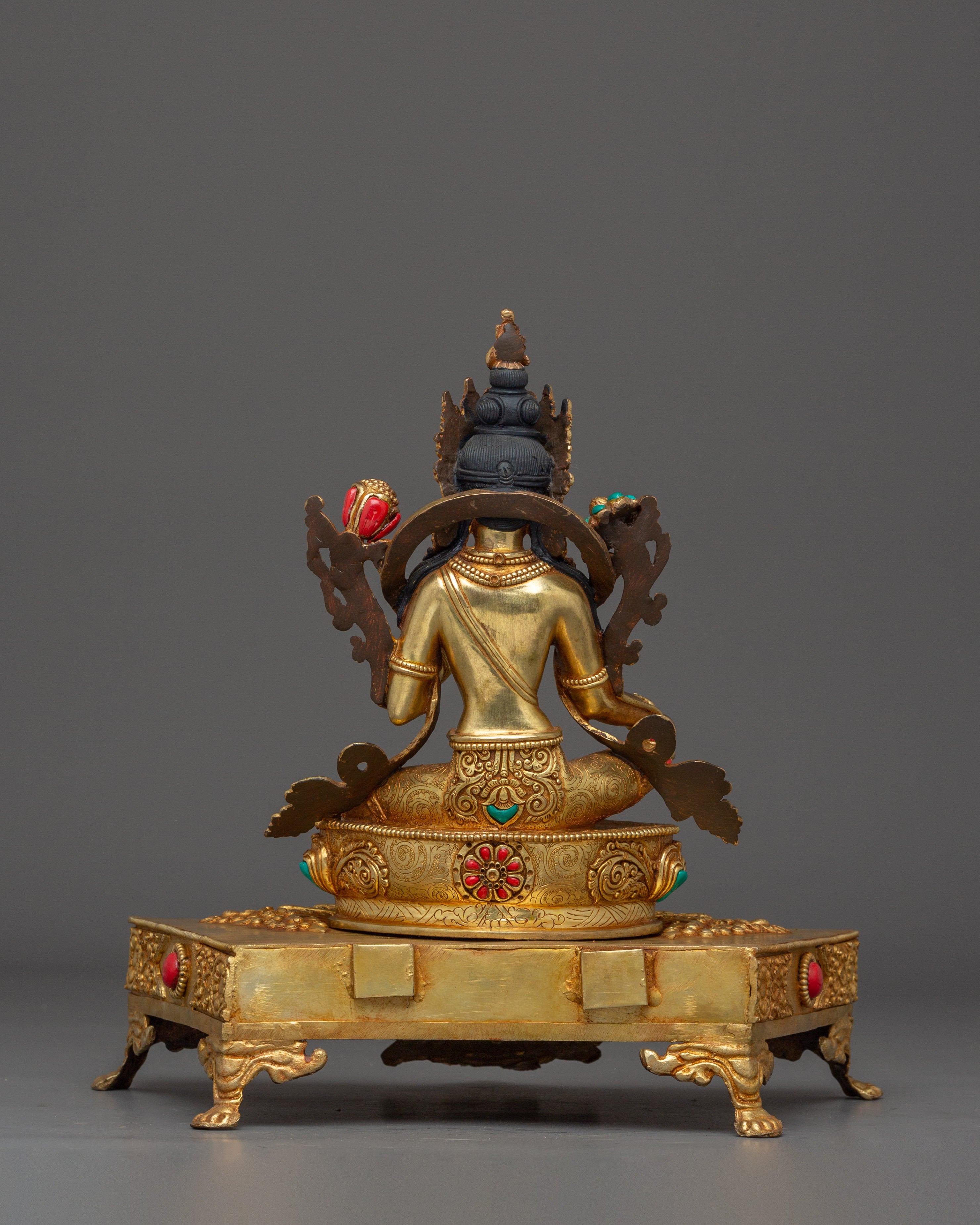 Golden Green Tara on Throne | Himalayan Handcrafted Icon