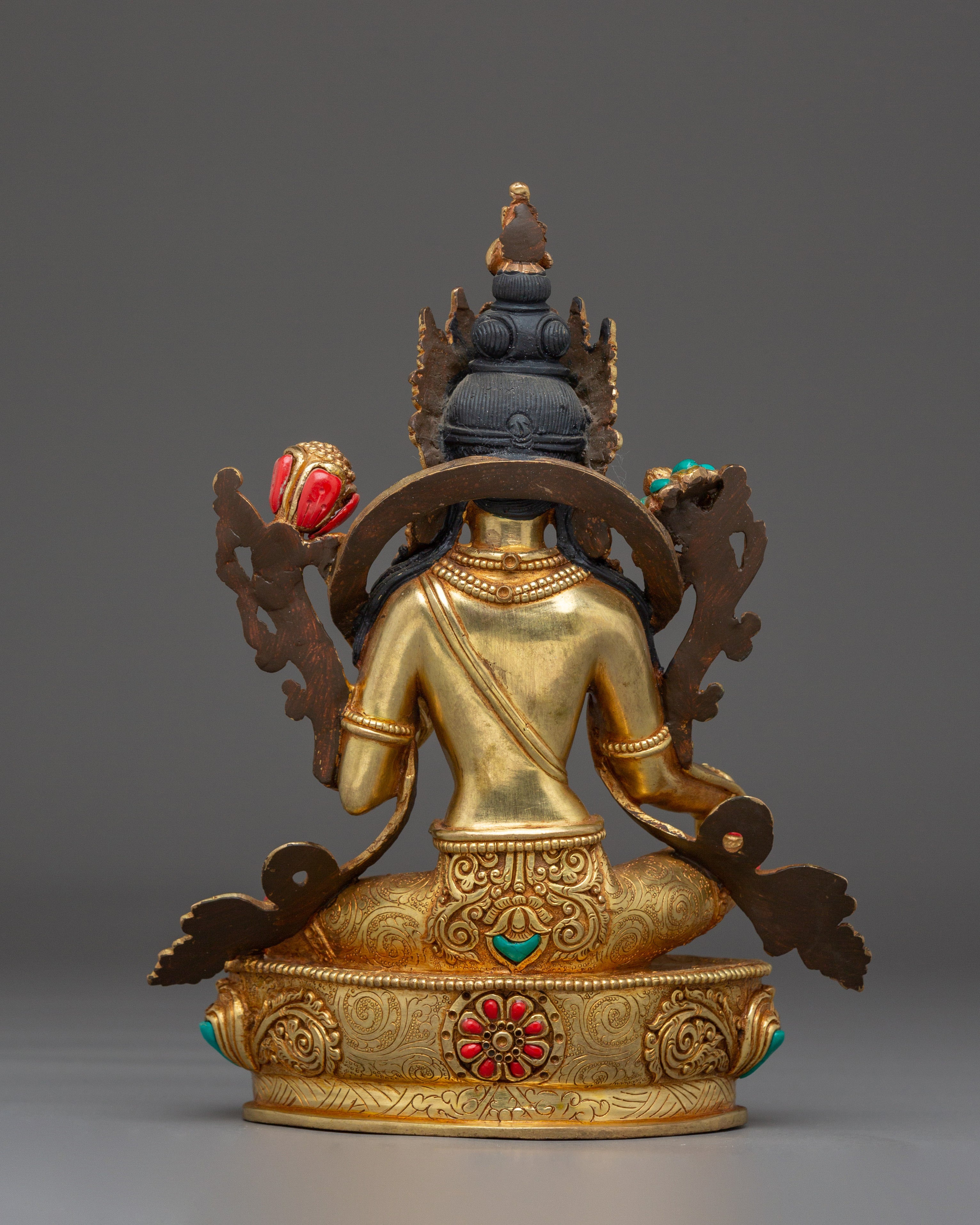 Golden Green Tara on Throne | Himalayan Handcrafted Icon
