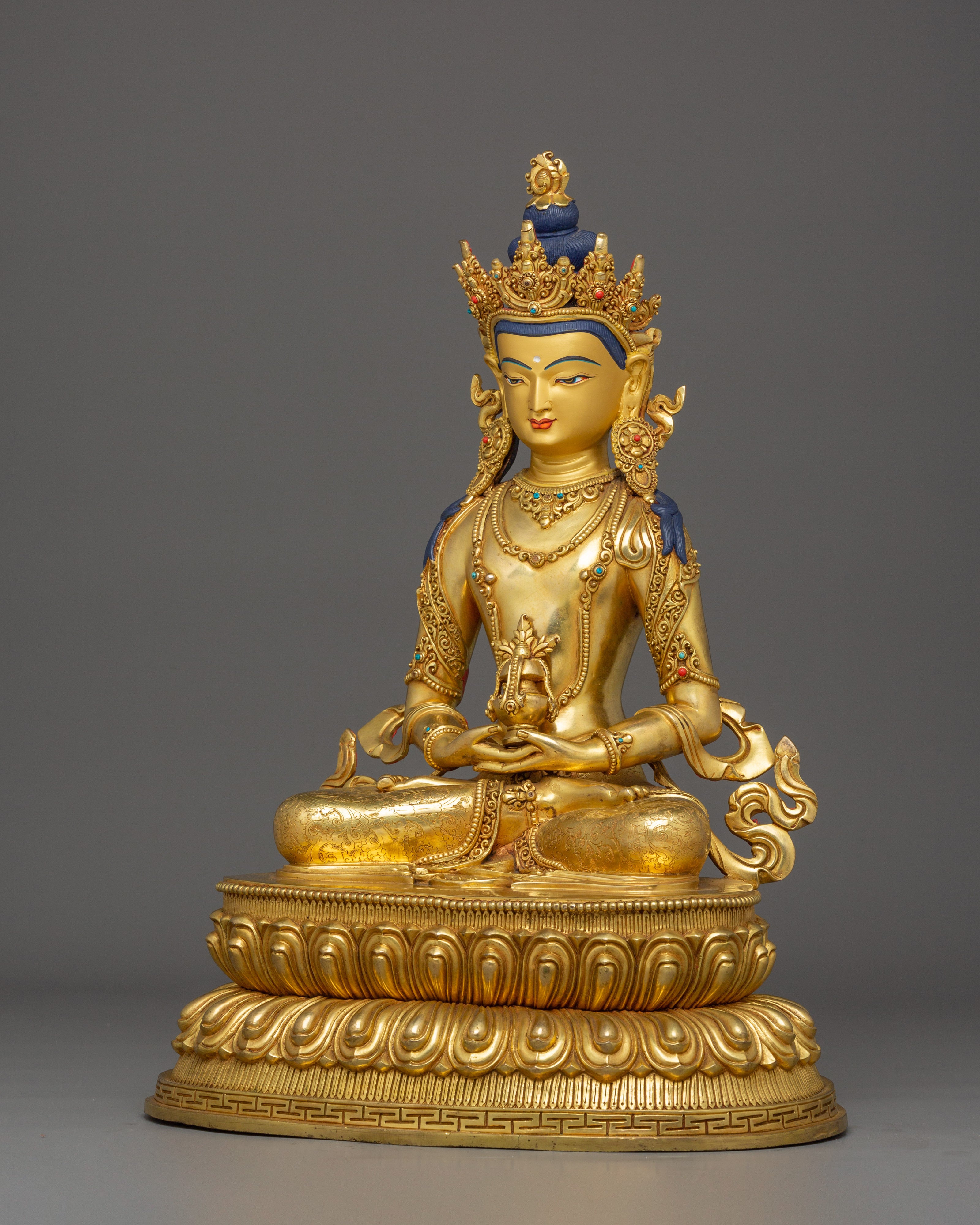 16.9 Inches Golden Amitayus Statue | Himalayan Sacred Art