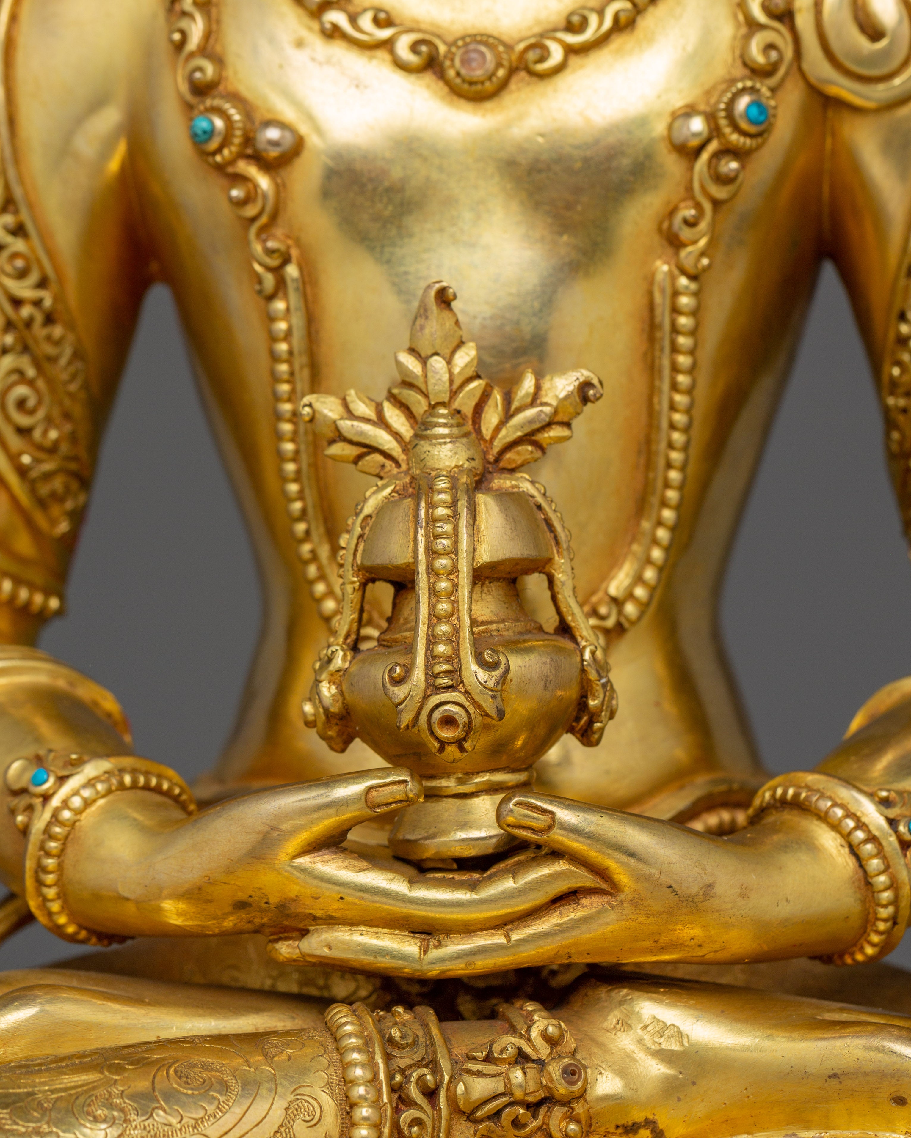 16.9 Inches Golden Amitayus Statue | Himalayan Sacred Art