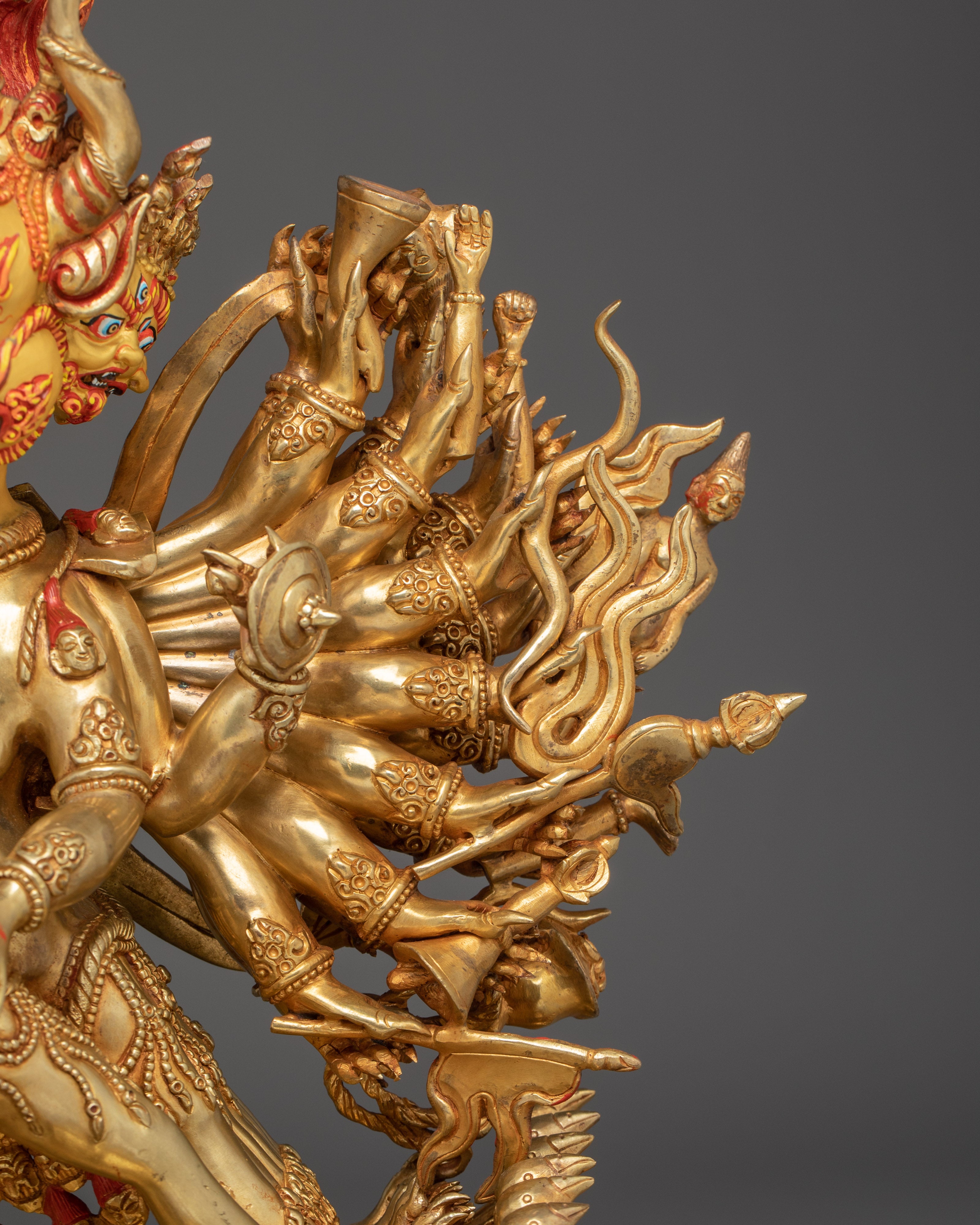 Yamantaka Artwork in 24K Gold Gilded | Tibetan Protector Deity Sculpture