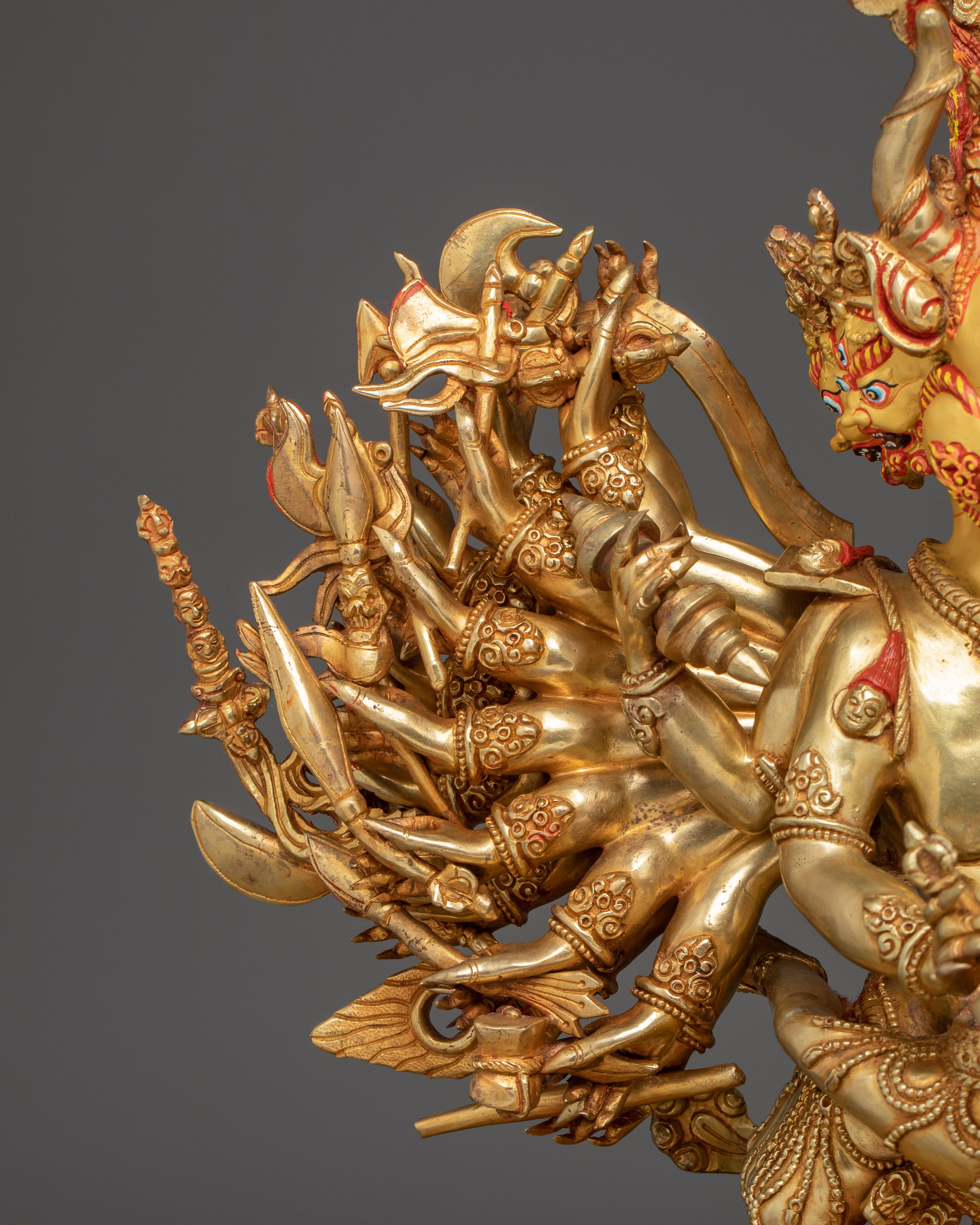 Yamantaka Artwork in 24K Gold Gilded | Tibetan Protector Deity Sculpture