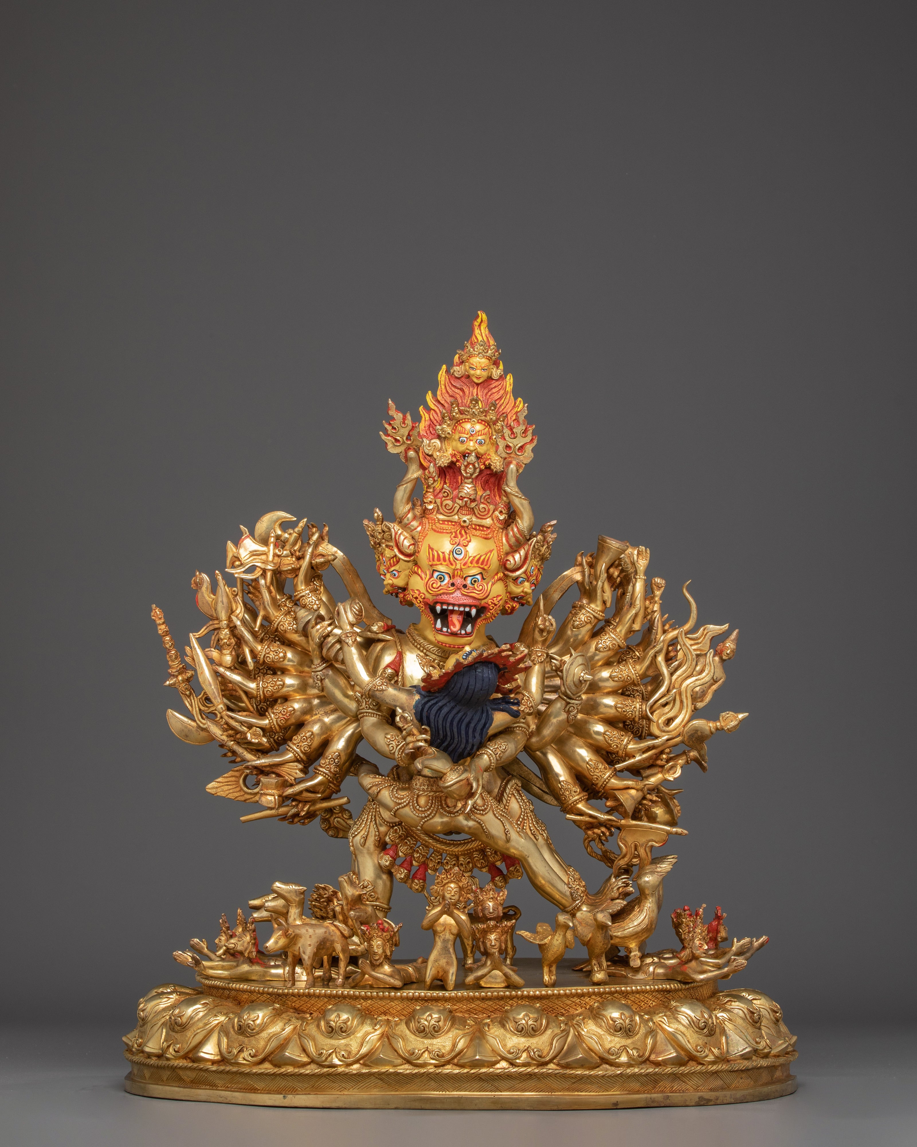 Yamantaka Artwork in 24K Gold Gilded | Tibetan Protector Deity Sculpture