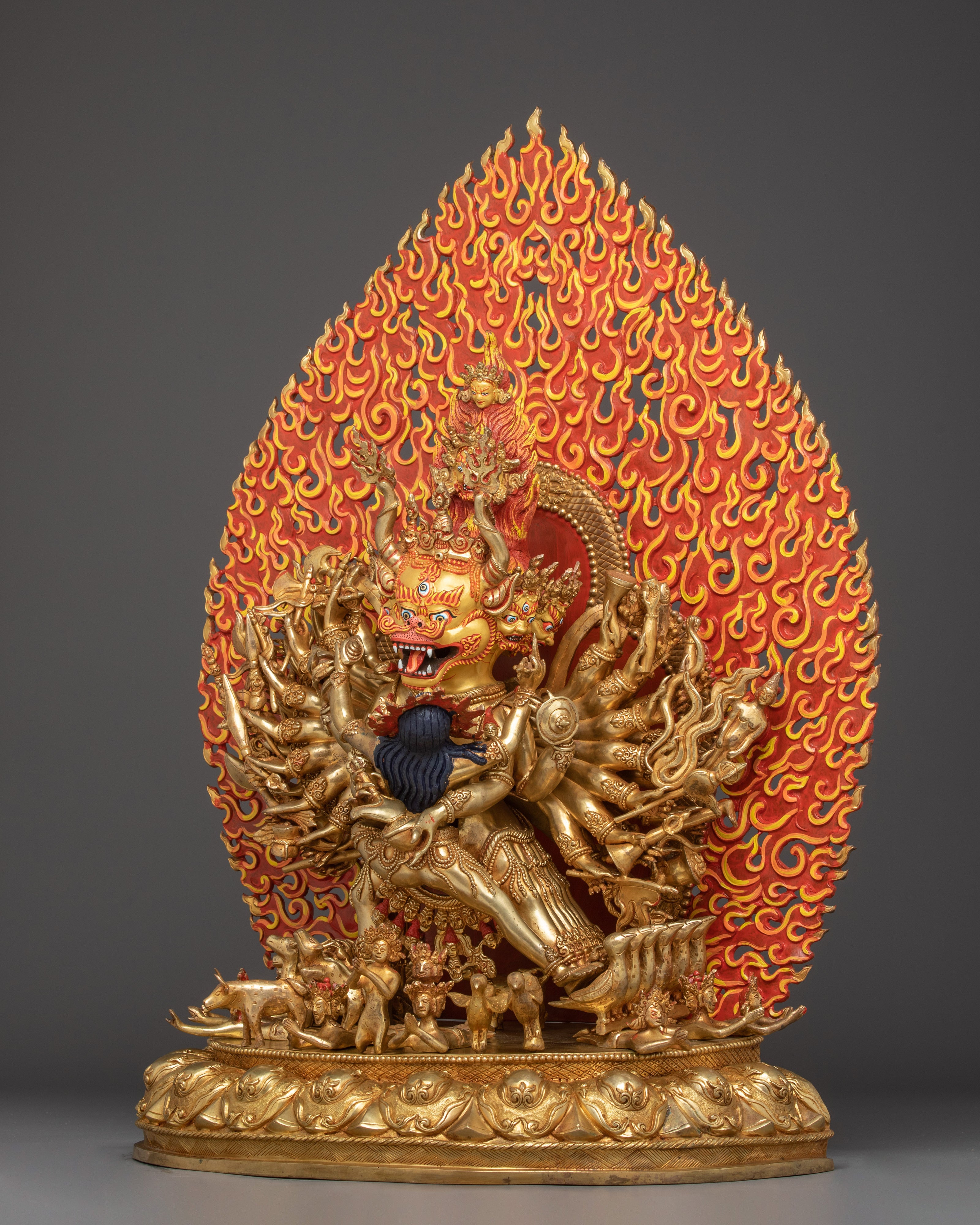 Yamantaka Artwork in 24K Gold Gilded | Tibetan Protector Deity Sculpture