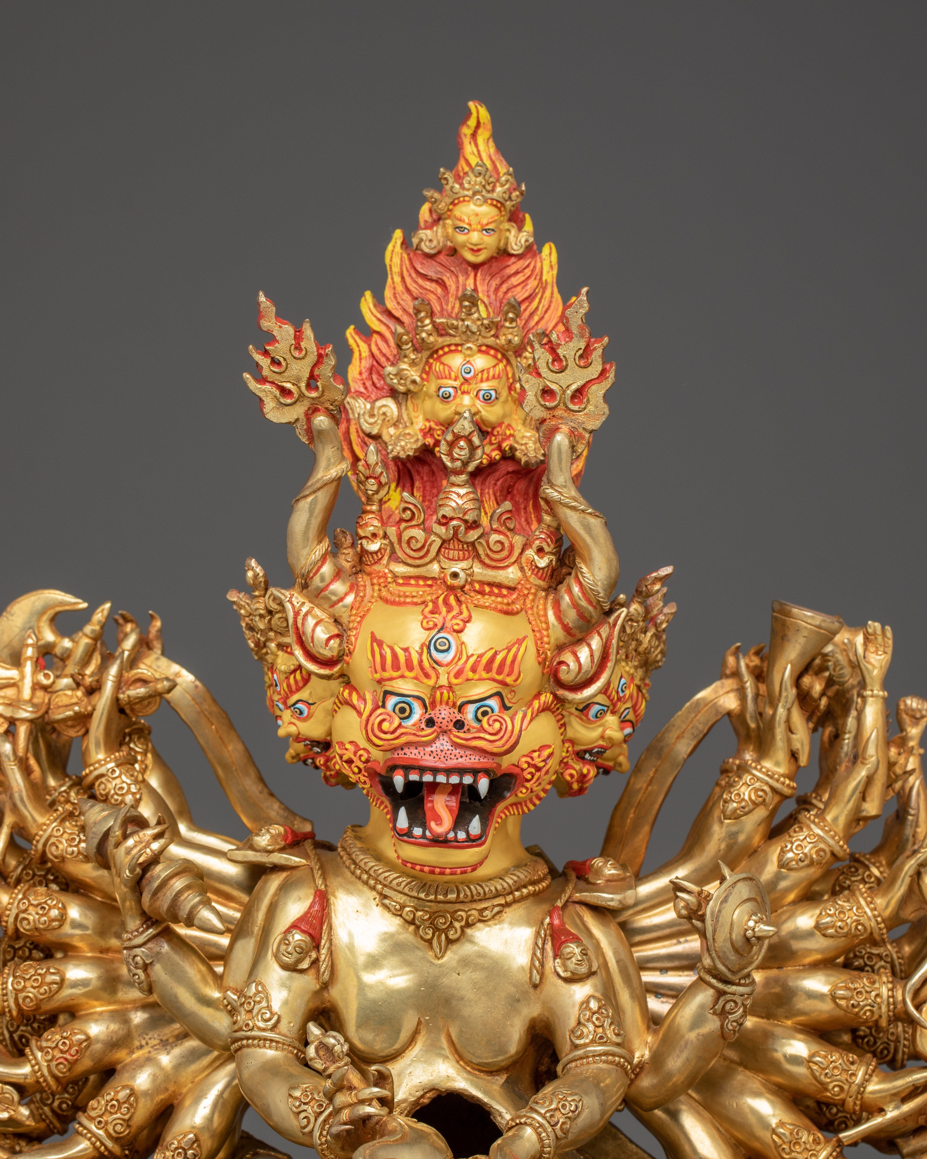 Yamantaka Artwork in 24K Gold Gilded | Tibetan Protector Deity Sculpture