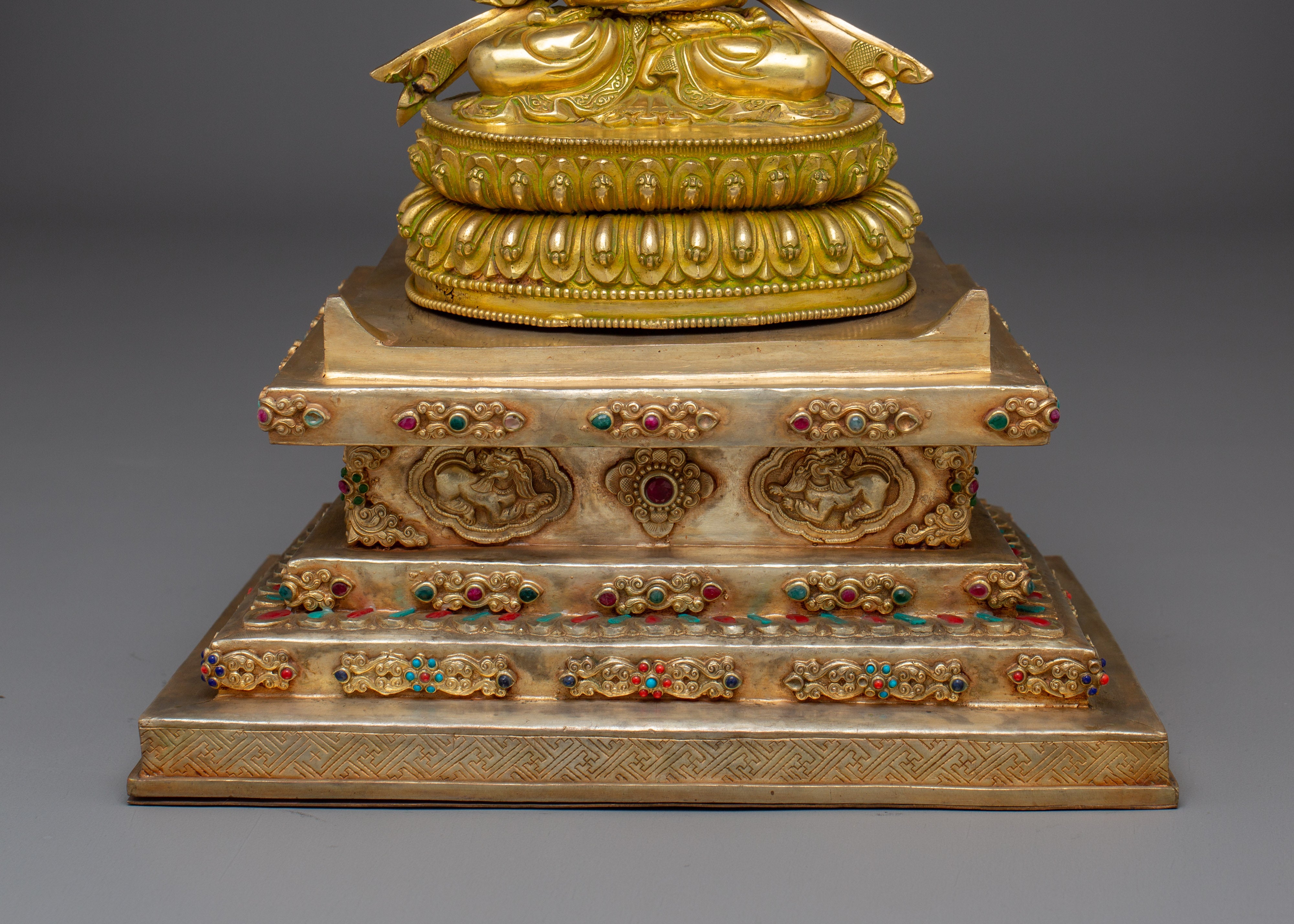 Statue Of Amitayus With Throne: Tibetan Buddhist Longevity Deity
