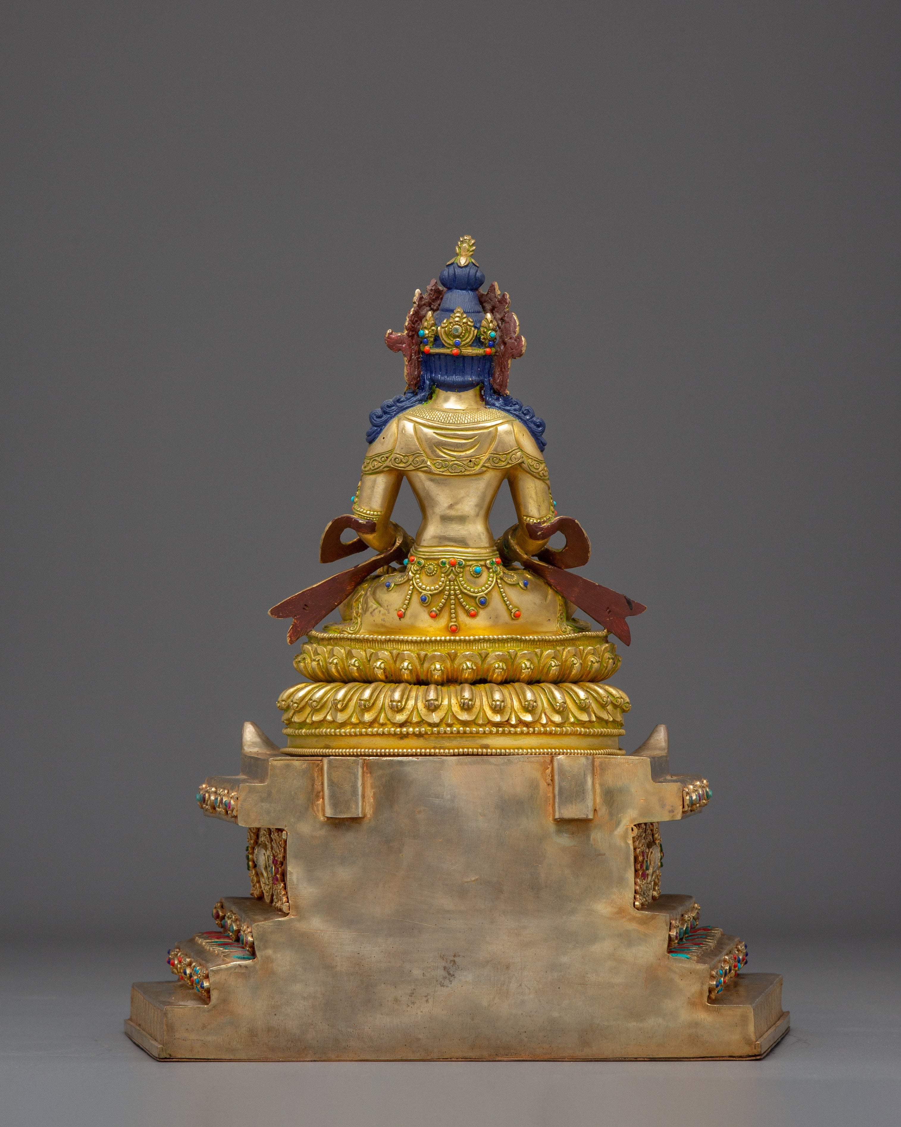 Statue Of Amitayus With Throne: Tibetan Buddhist Longevity Deity