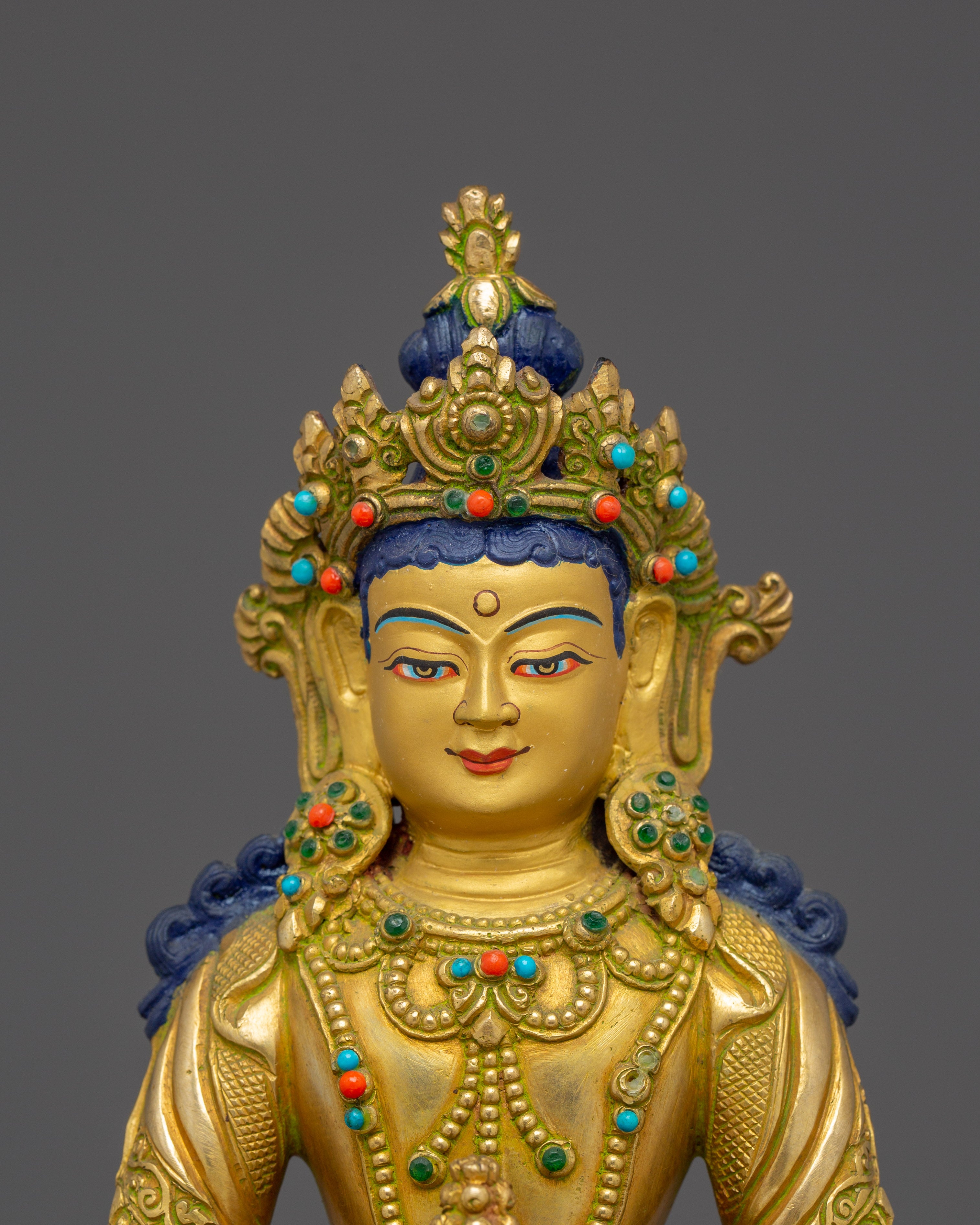 Statue Of Amitayus With Throne: Tibetan Buddhist Longevity Deity