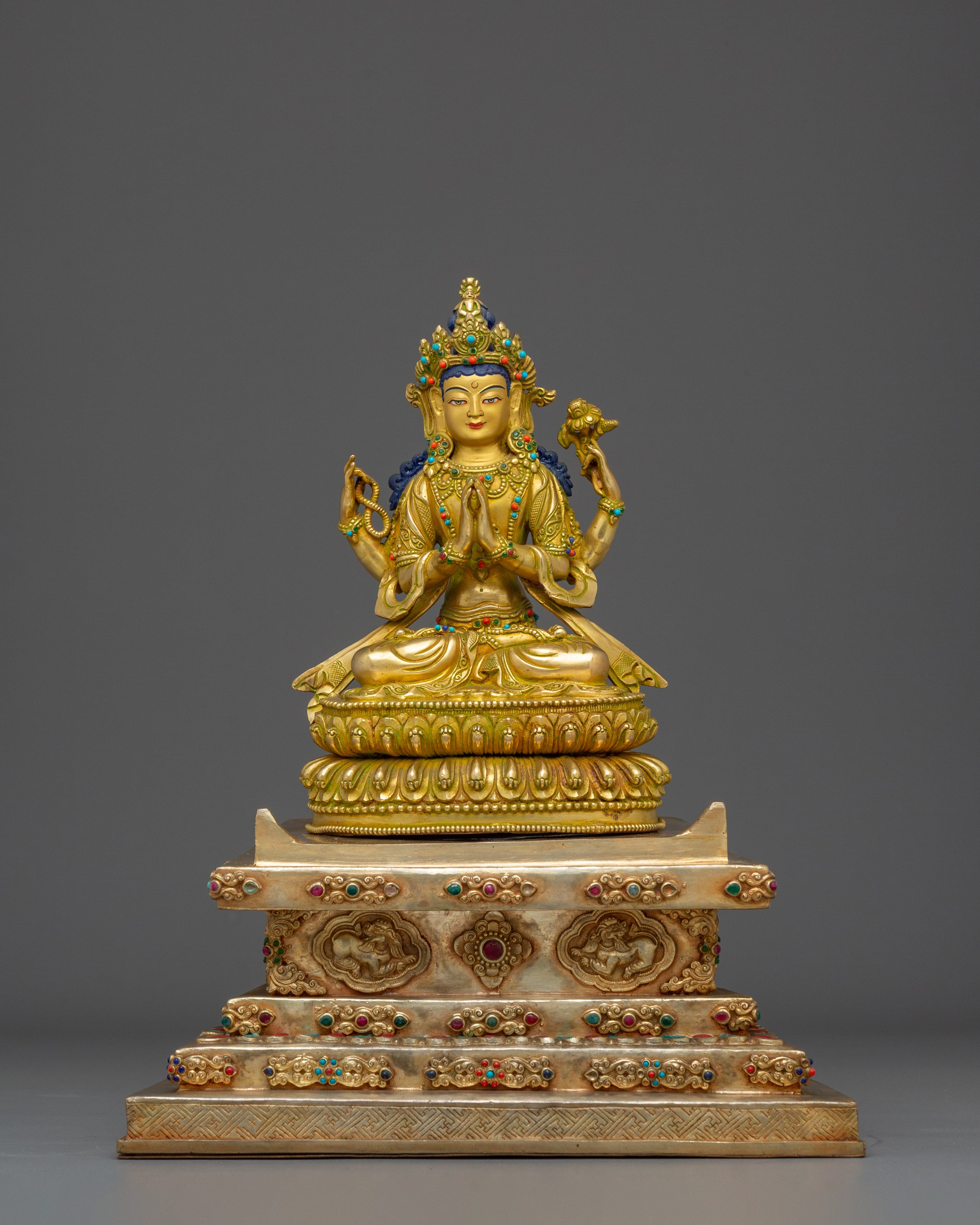 Golden Chenrezing Statue: Bodhisattva of Compassion