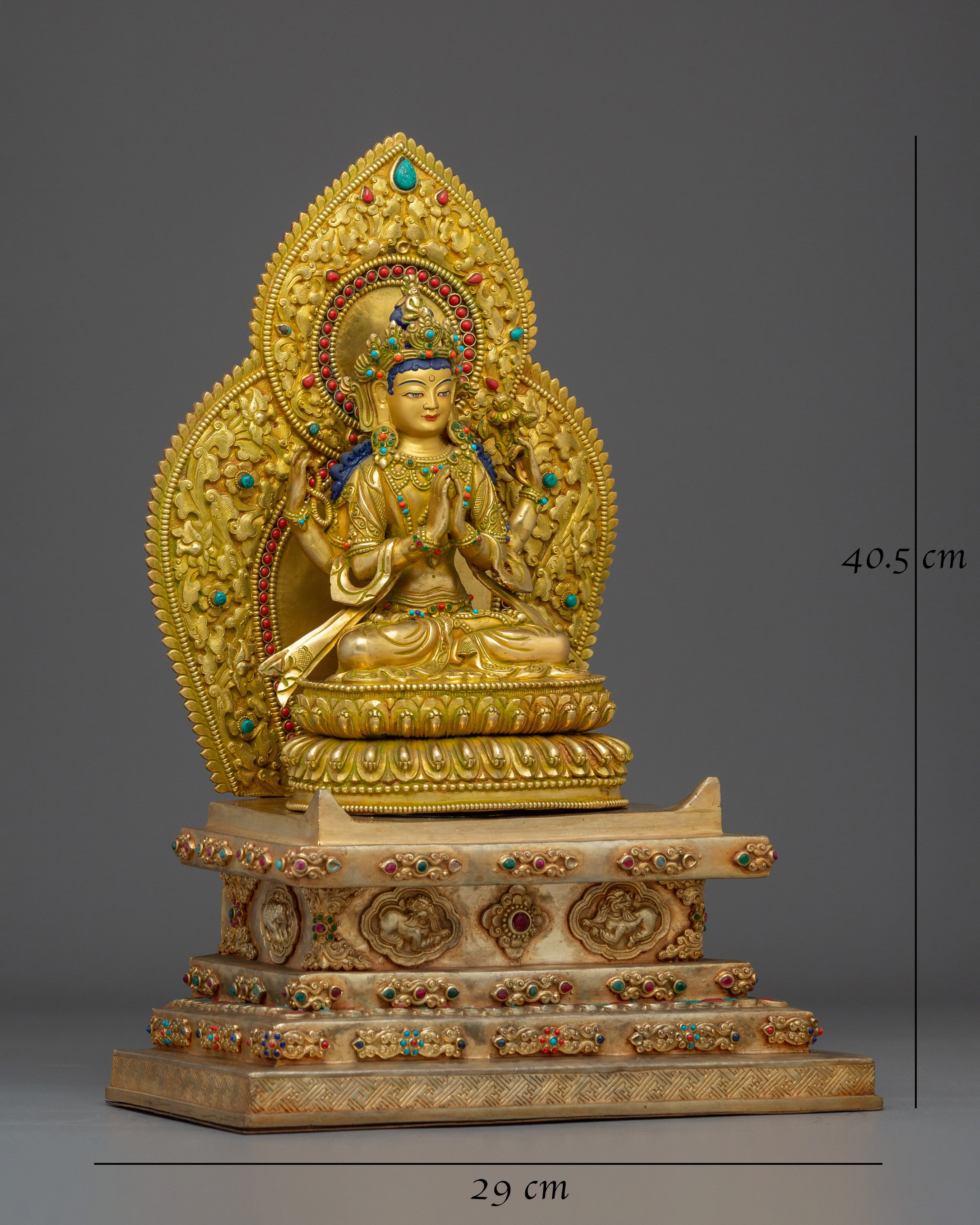 Golden Chenrezing Statue: Bodhisattva of Compassion
