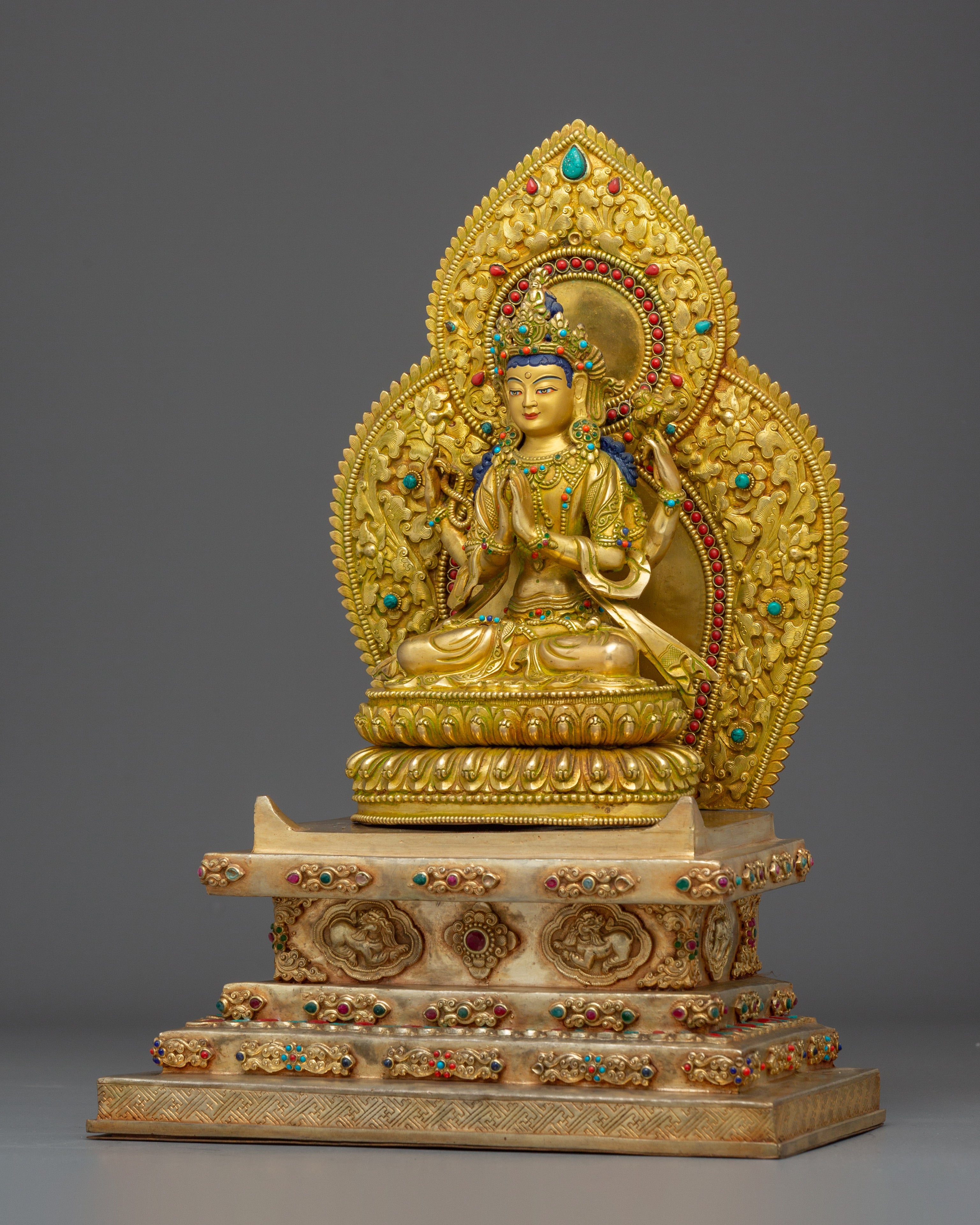 Golden Chenrezing Statue: Bodhisattva of Compassion