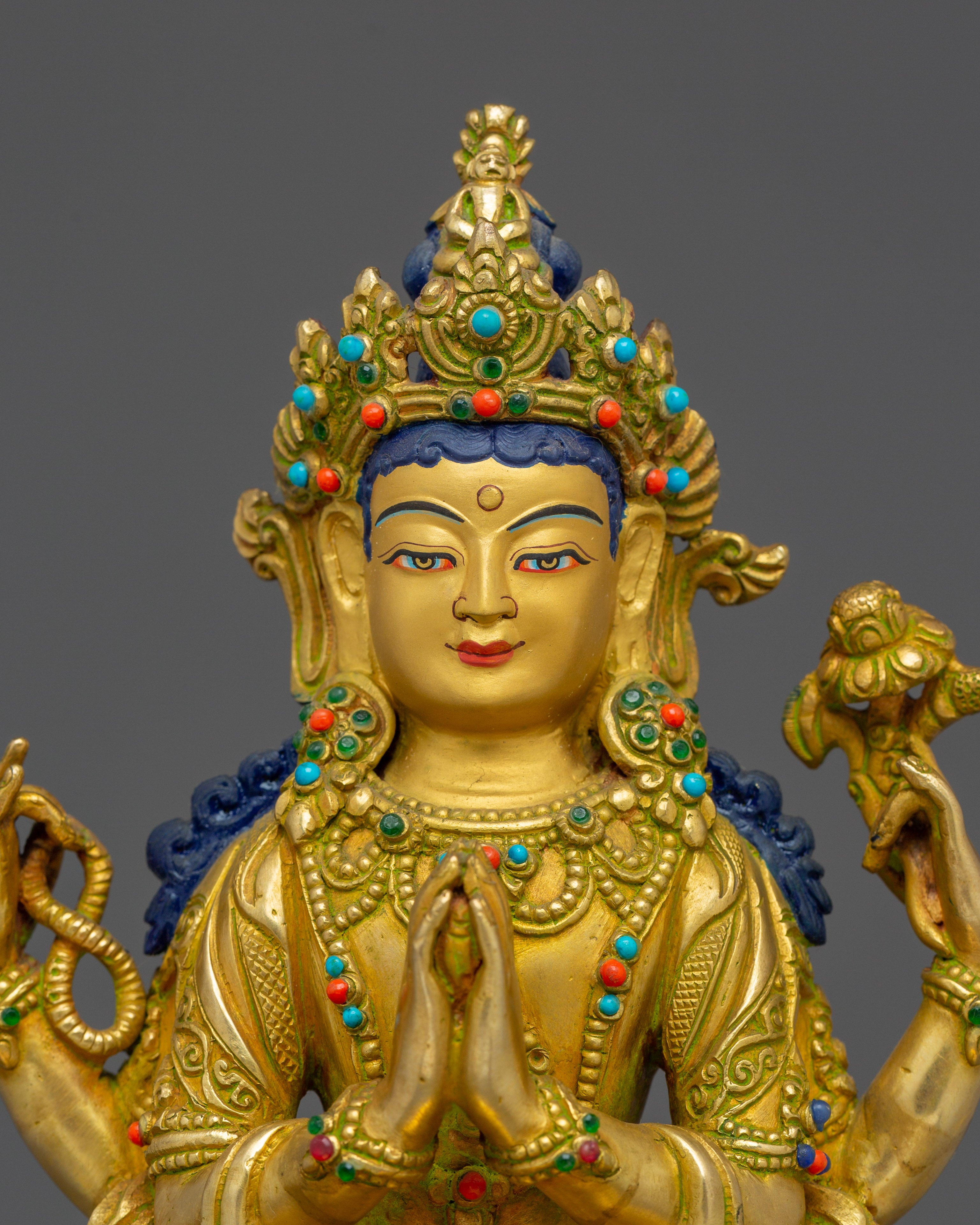 Golden Chenrezing Statue: Bodhisattva of Compassion