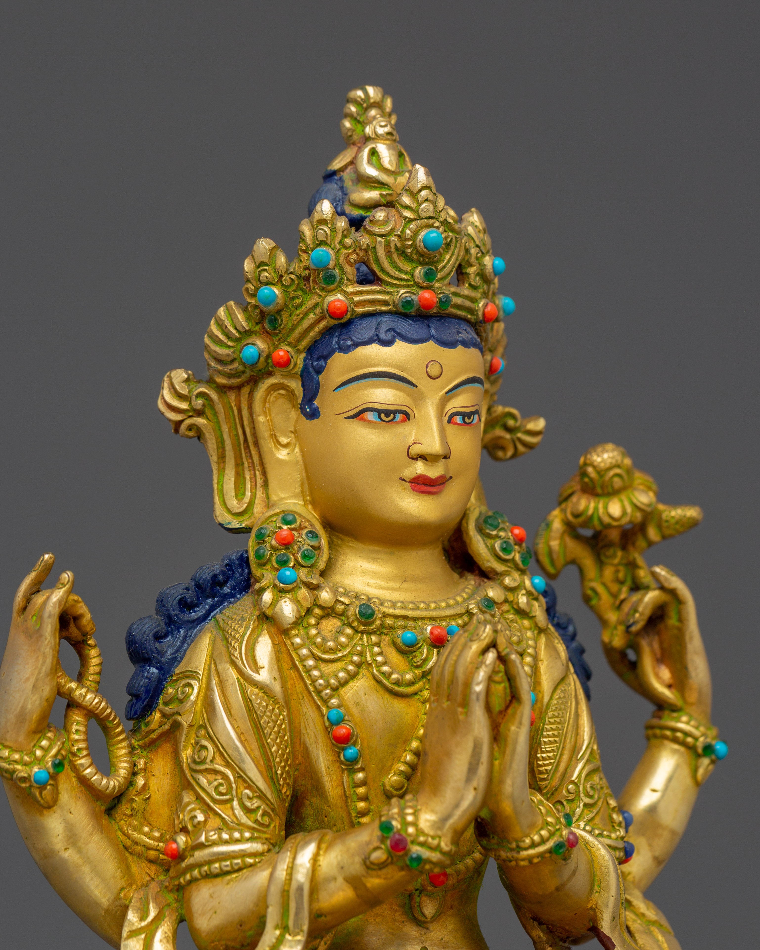 Golden Chenrezing Statue: Bodhisattva of Compassion