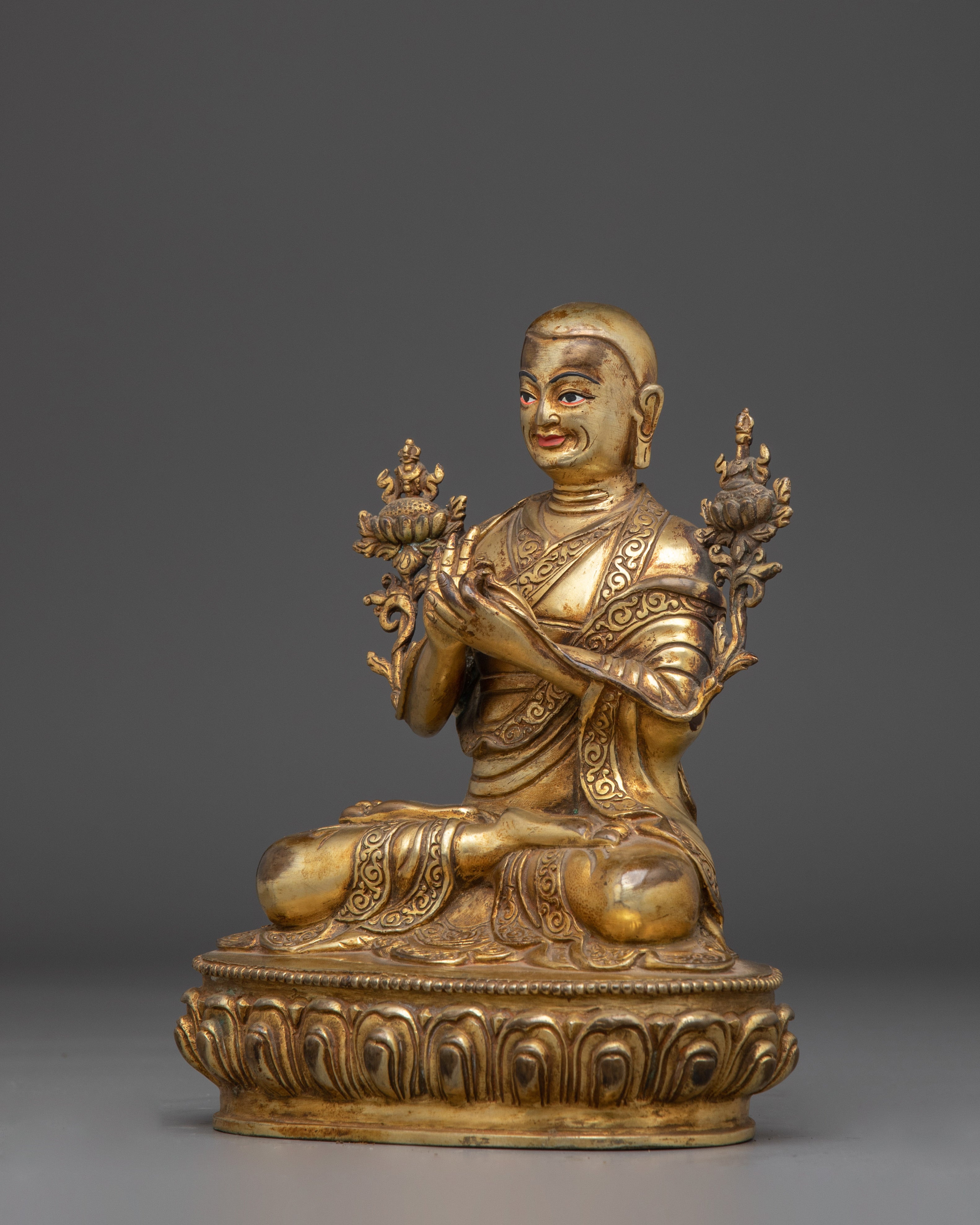 Buddhist Guru Tsongkhapa Artwork | Golden Handmade Sculpture