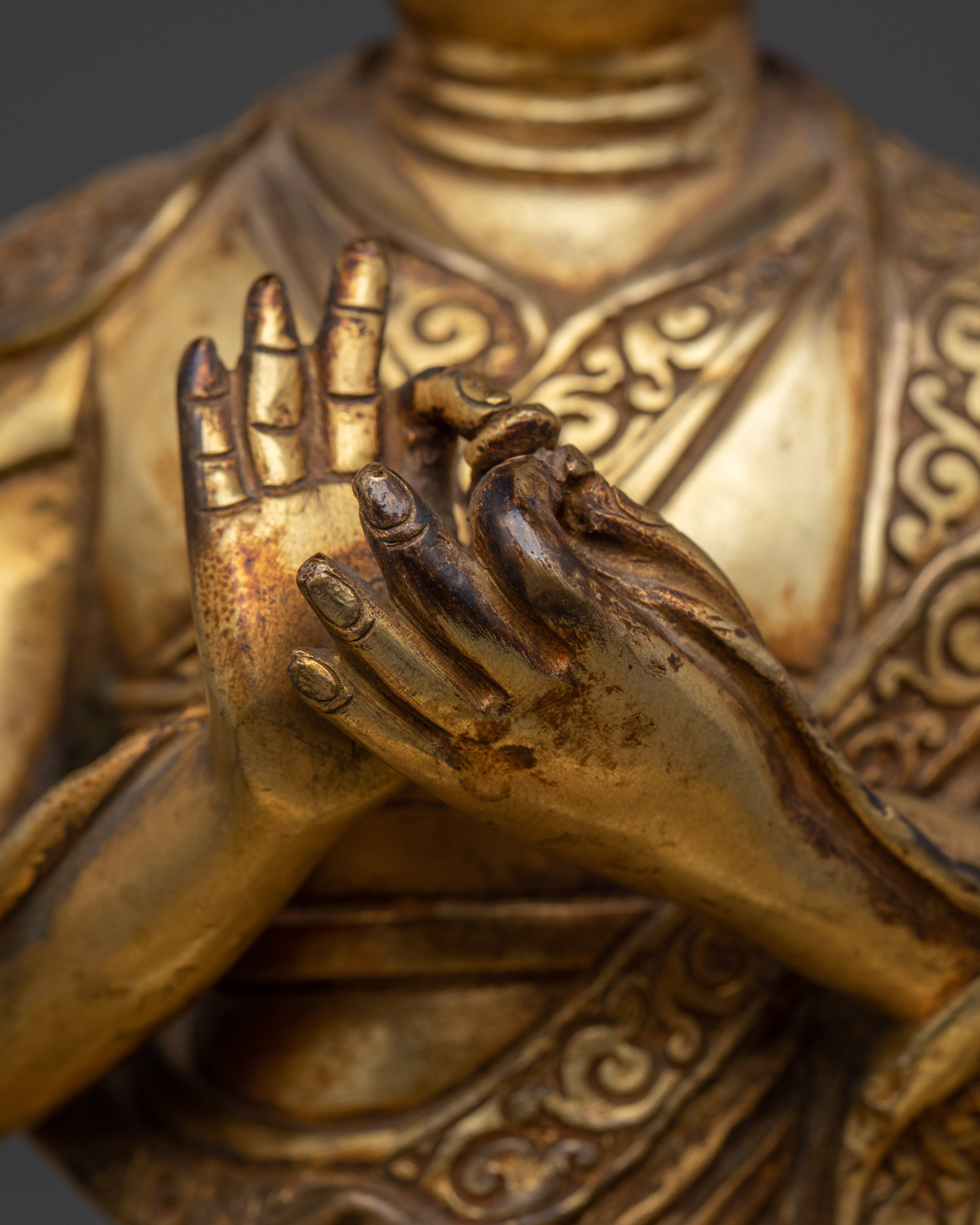 Buddhist Guru Tsongkhapa Artwork | Golden Handmade Sculpture