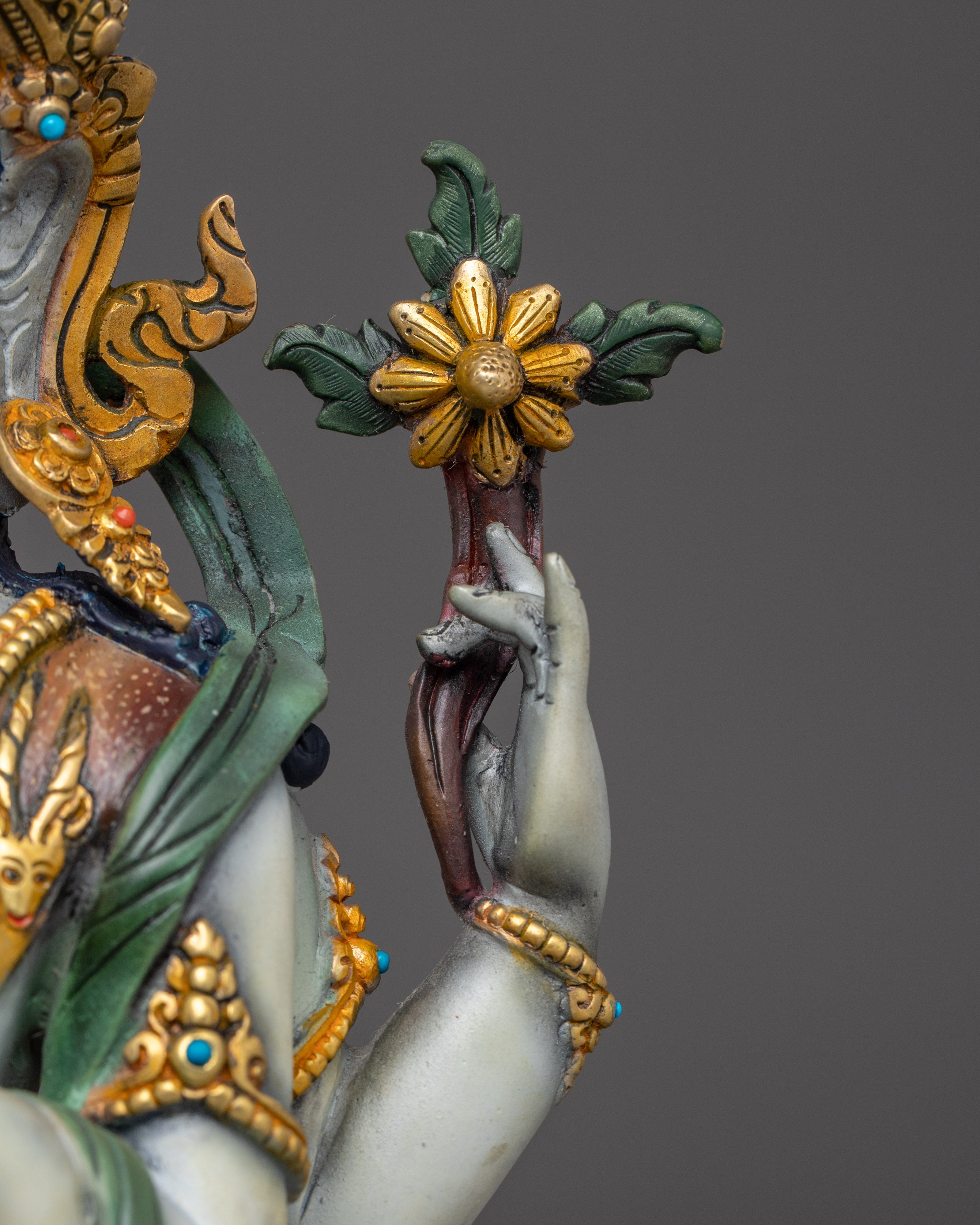 Chenrezig, Sacred Avalokiteshvara Idol | Gold Gilded Himalayan Art