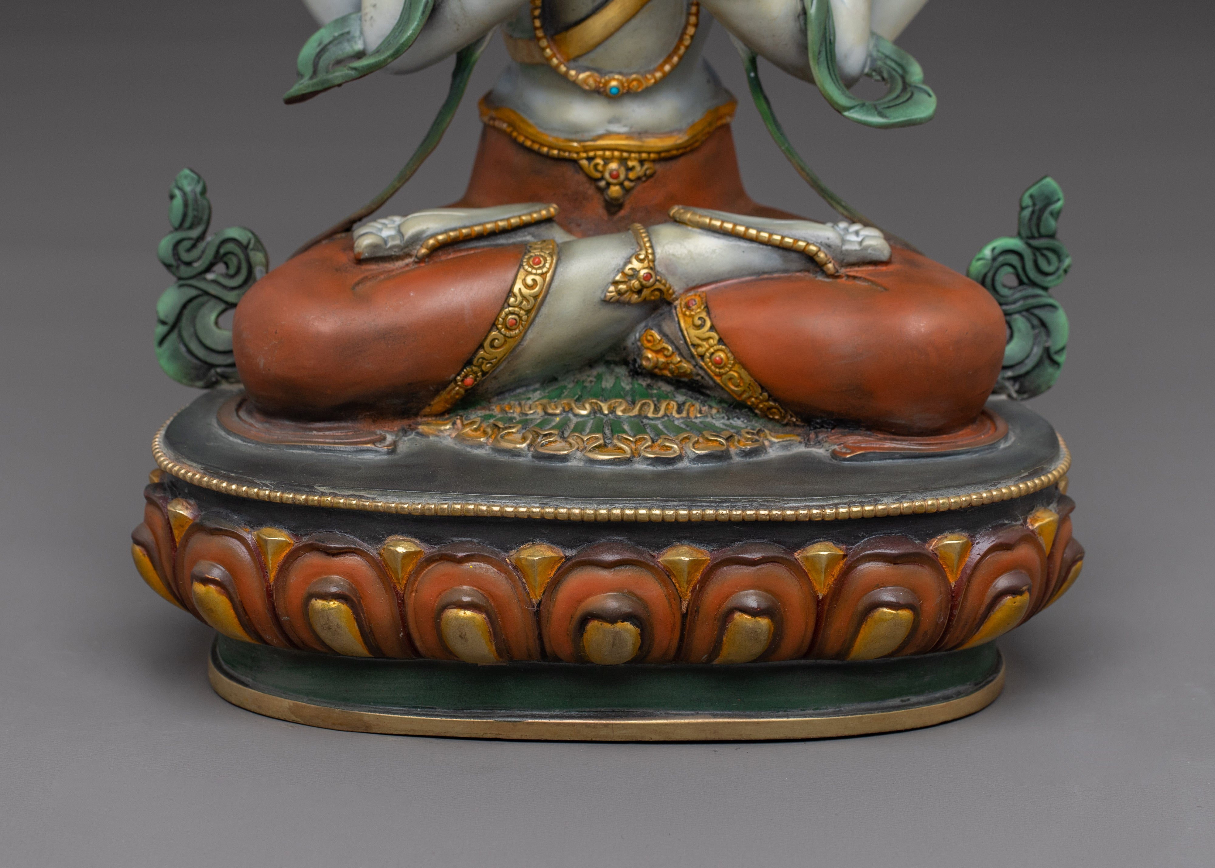 Chenrezig, Sacred Avalokiteshvara Idol | Gold Gilded Himalayan Art