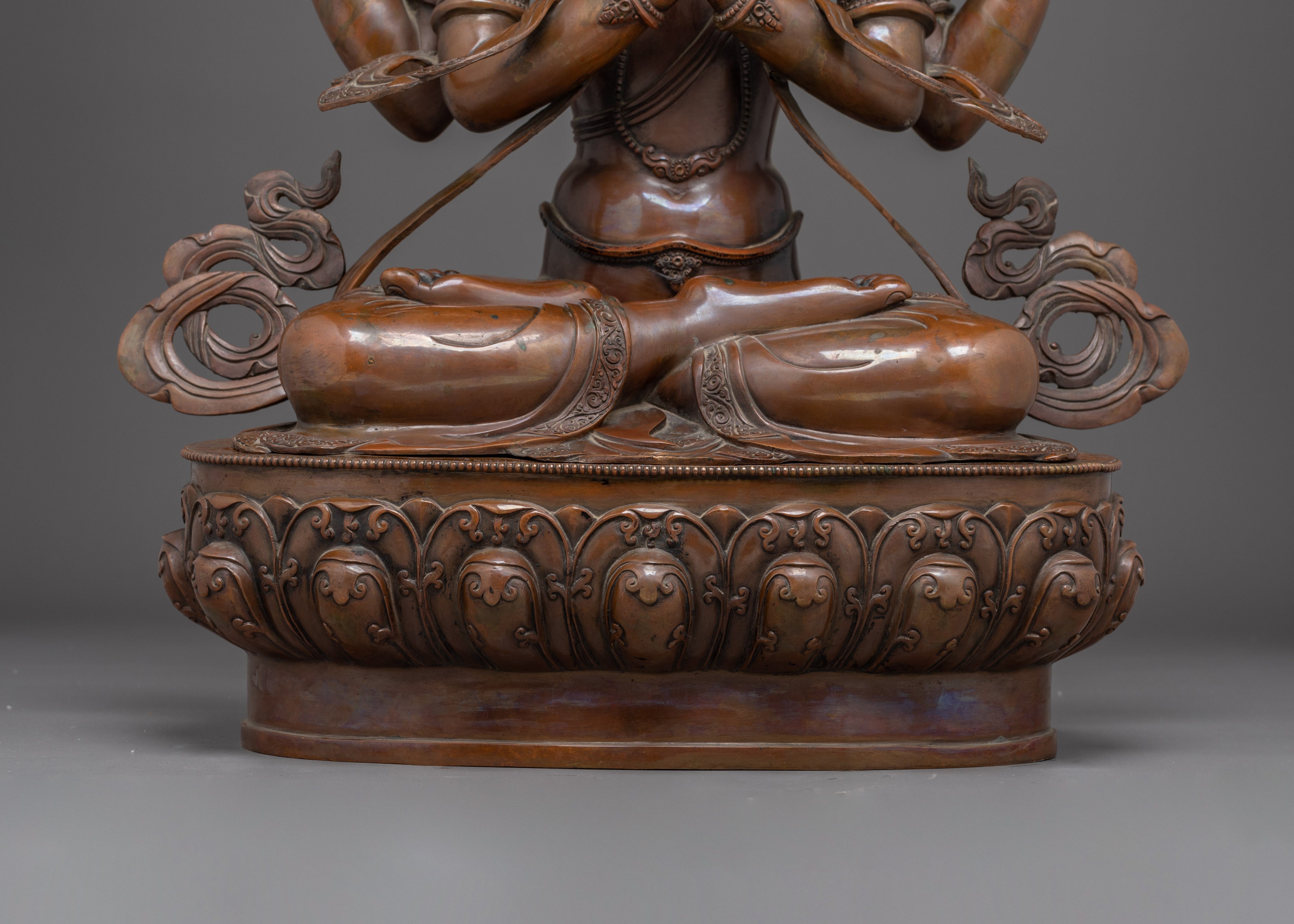 Handmade Oxidized Copper Statue of Bodhisattva Chenrezig