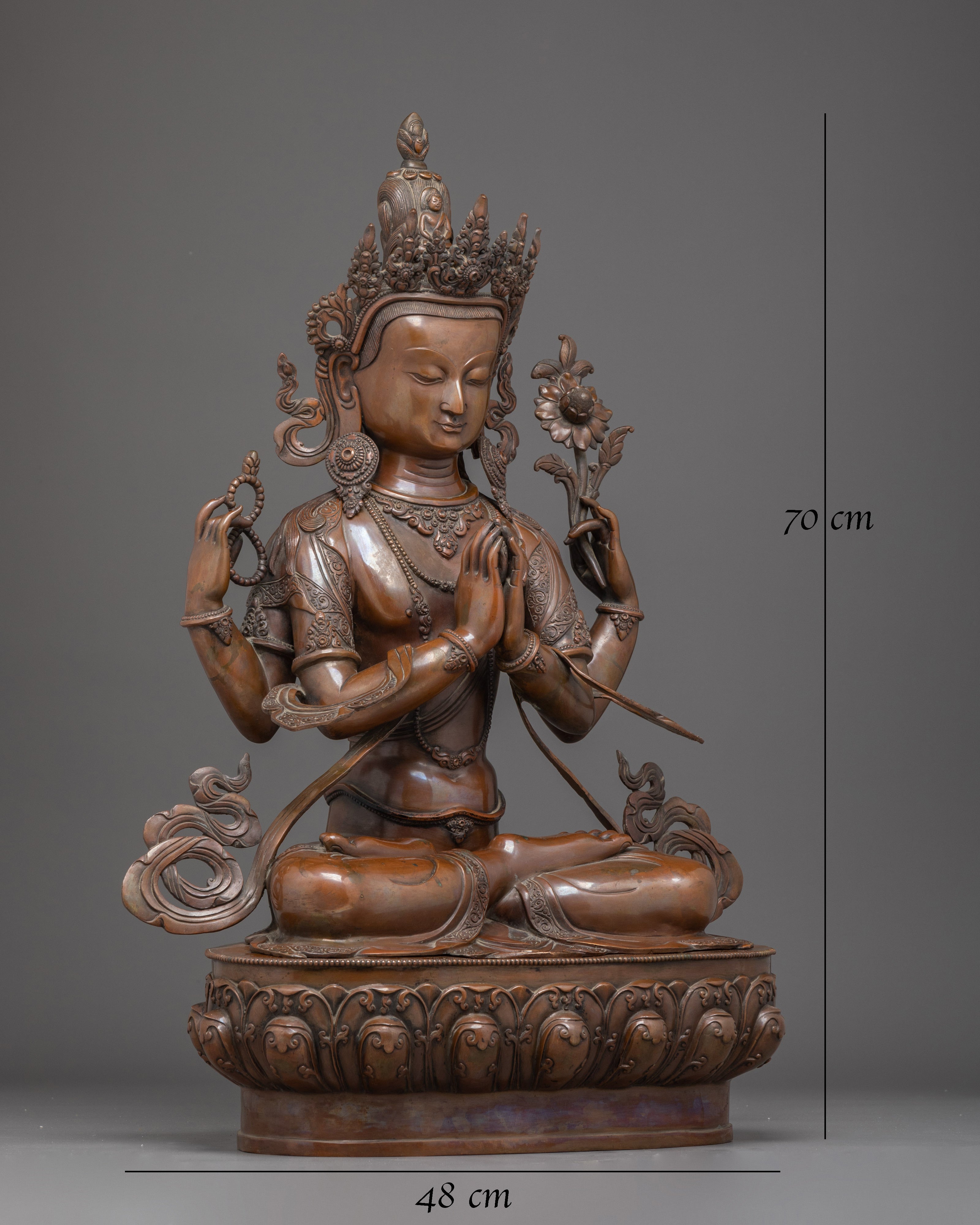 Oxidized Copper Statue of Bodhisattva Chenrezig